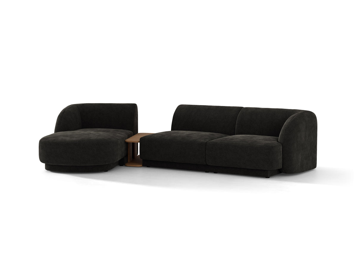 Narożnik modułowy ze stolikiem 3-osobowy lewostronny MILEY czarny szenil – sofa narożna