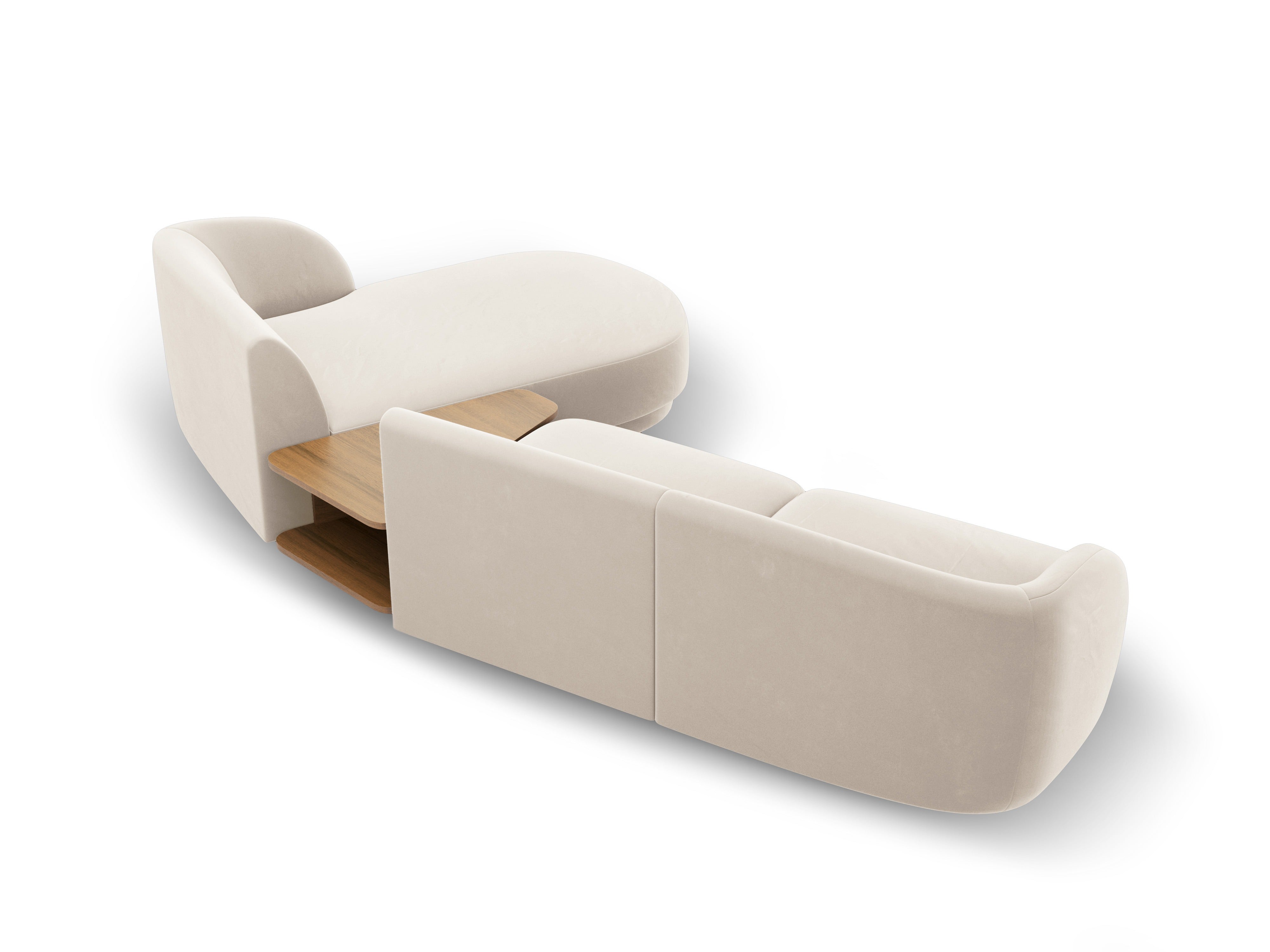 Modulaire hoekbank met tafel 3-zits rechtszijdig fluwelen MILEY lichtbeige