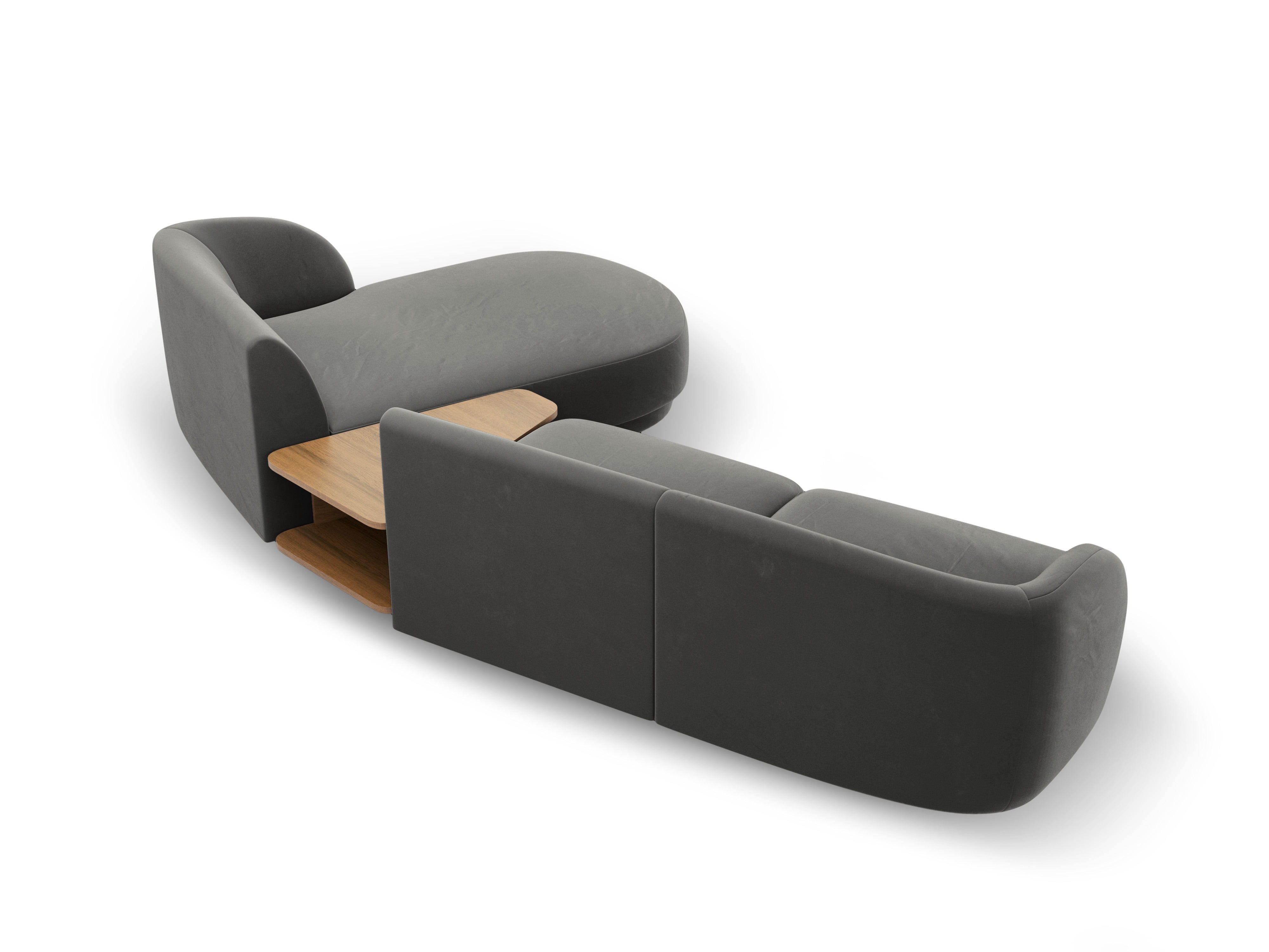 Modulares Ecksofa mit Tisch, 3-Sitzer, rechtsseitig, samtig, MILEY, hellgrau