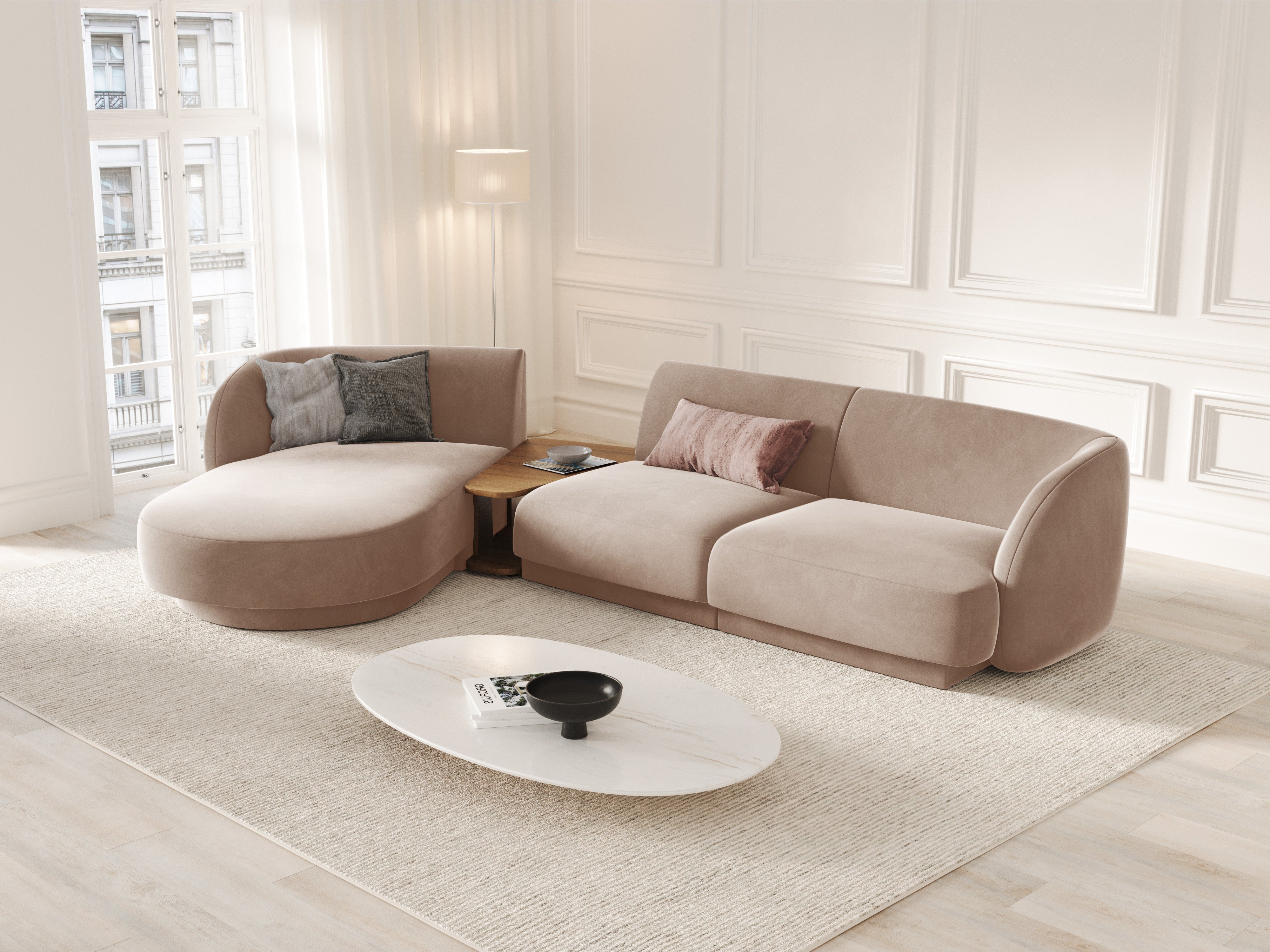 Modular corner sofa with table 3-seater left-sided MILEY cappuccino