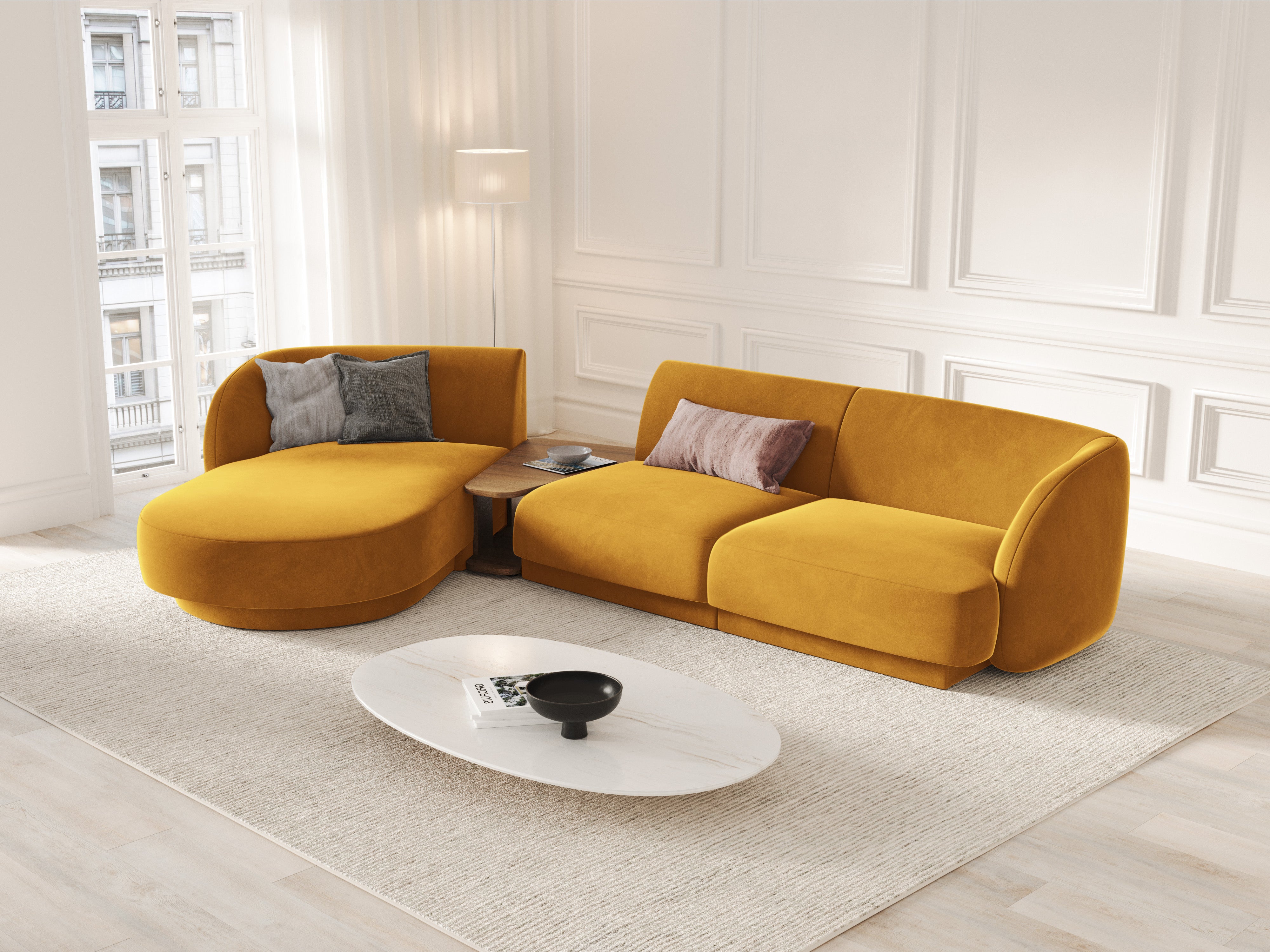 Modular corner sofa with table 3-seater left-sided MILEY yellow