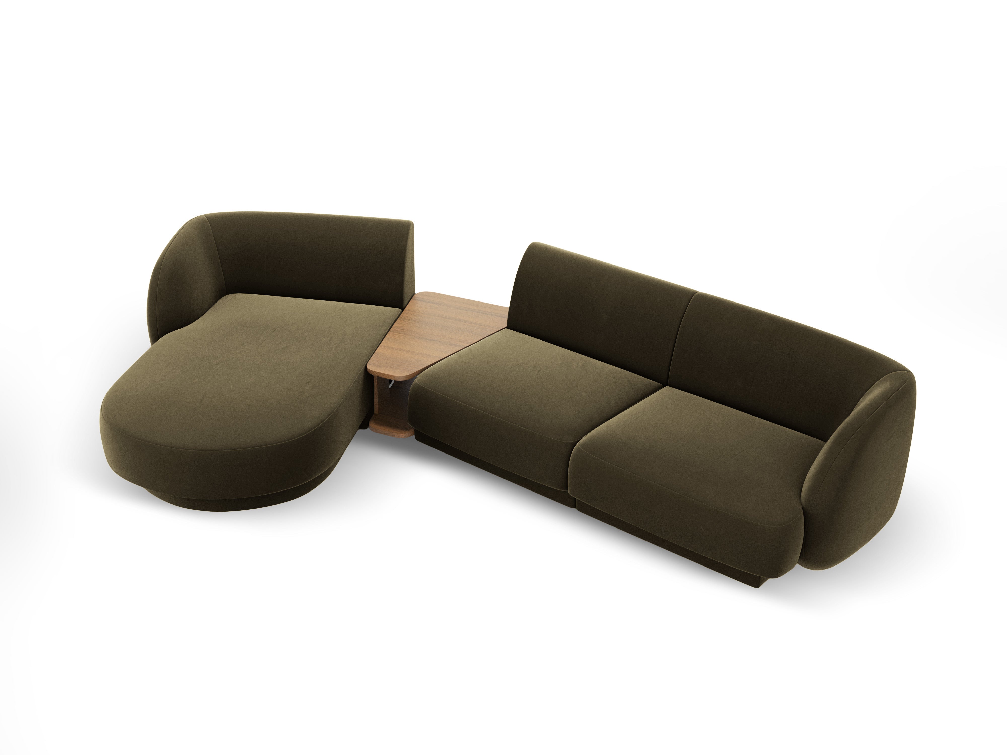 Modulares Ecksofa mit Tisch, 3-Sitzer, links, MILEY, grün