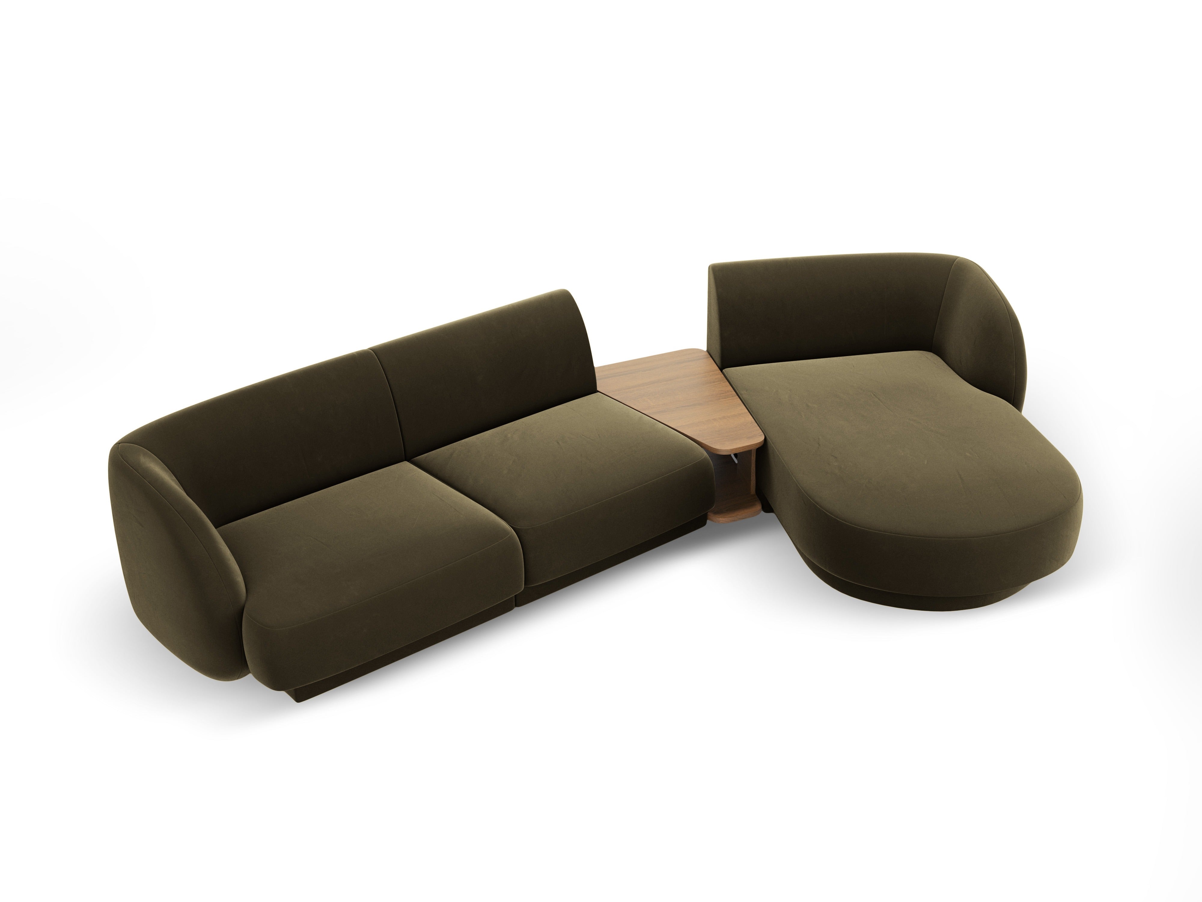 Modular corner sofa with table 3-seater right-facing velvet MILEY green