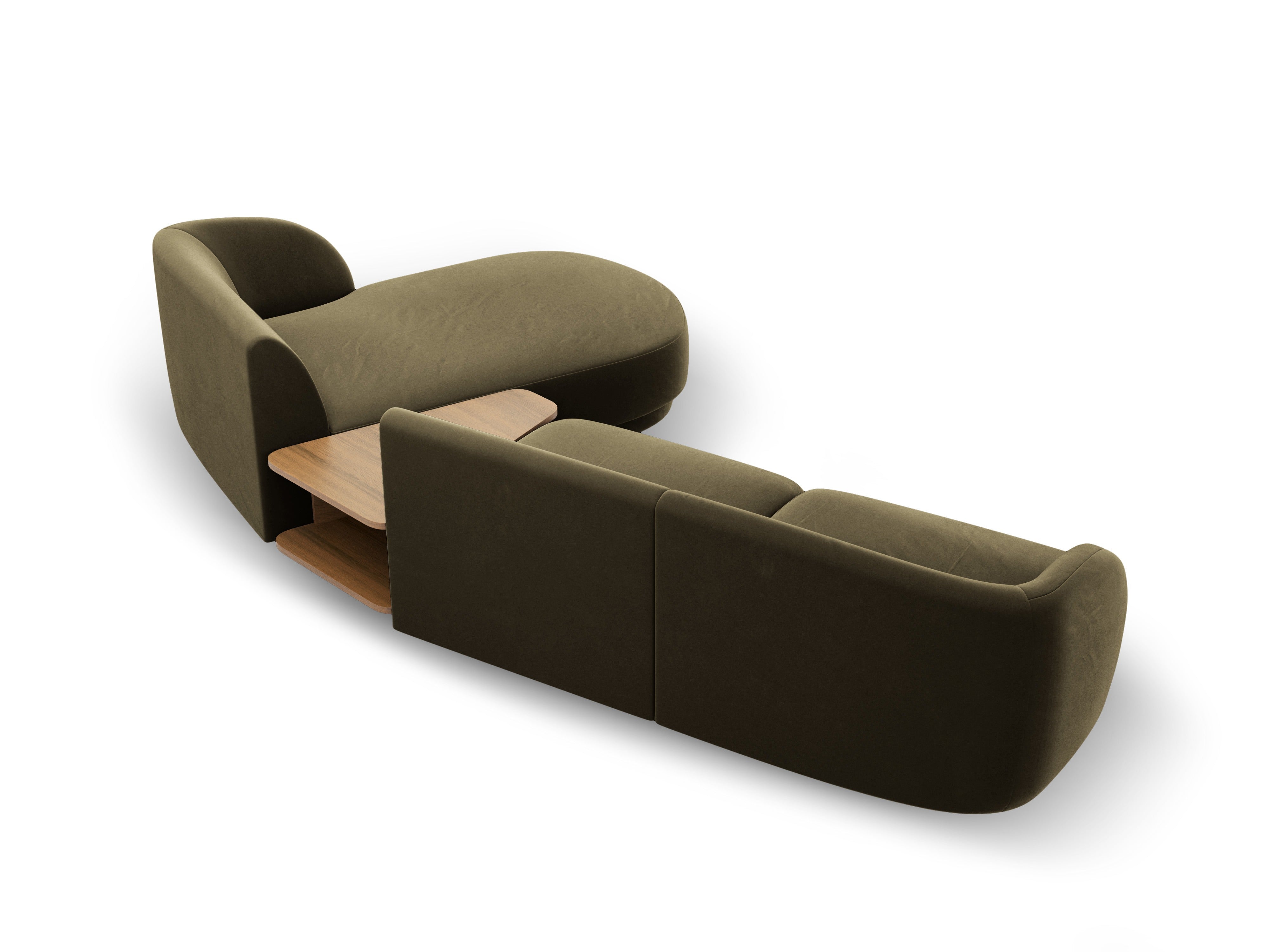 Modular corner sofa with table 3-seater right-facing velvet MILEY green