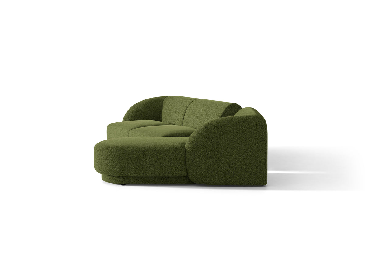 Narożnik modułowy ze stolikiem 3-osobowy prawostronny MILEY zielony boucle – sofa narożna