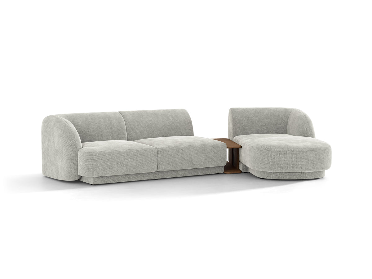 Narożnik modułowy ze stolikiem 3-osobowy prawostronny MILEY szary szenil – sofa narożna