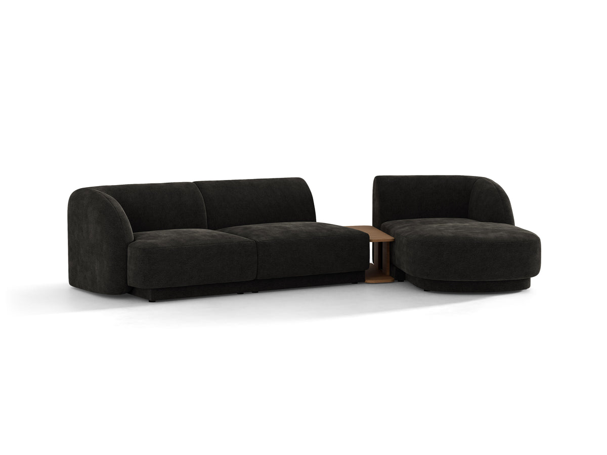 Narożnik modułowy ze stolikiem 3-osobowy prawostronny MILEY czarny szenil – sofa narożna