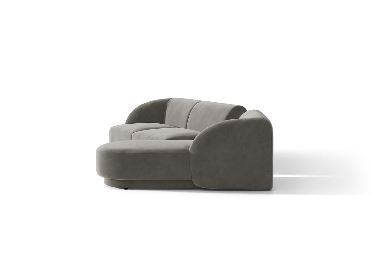 Narożnik modułowy ze stolikiem 3-osobowy prawostronny aksamitny MILEY jasnoszary – sofa narożna