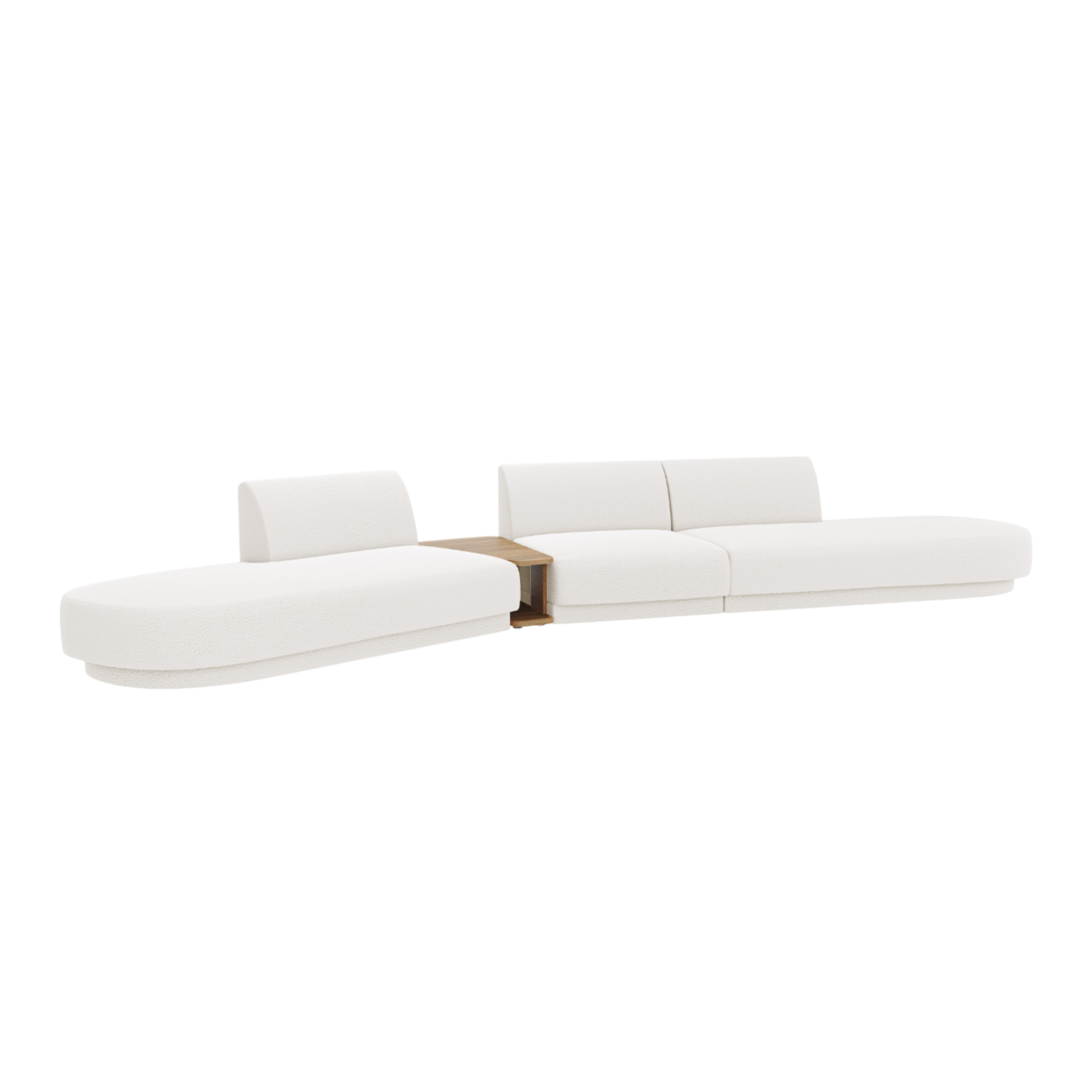 Modulares Sofa links mit Tisch für 5 Personen MILEY weiß Boucle