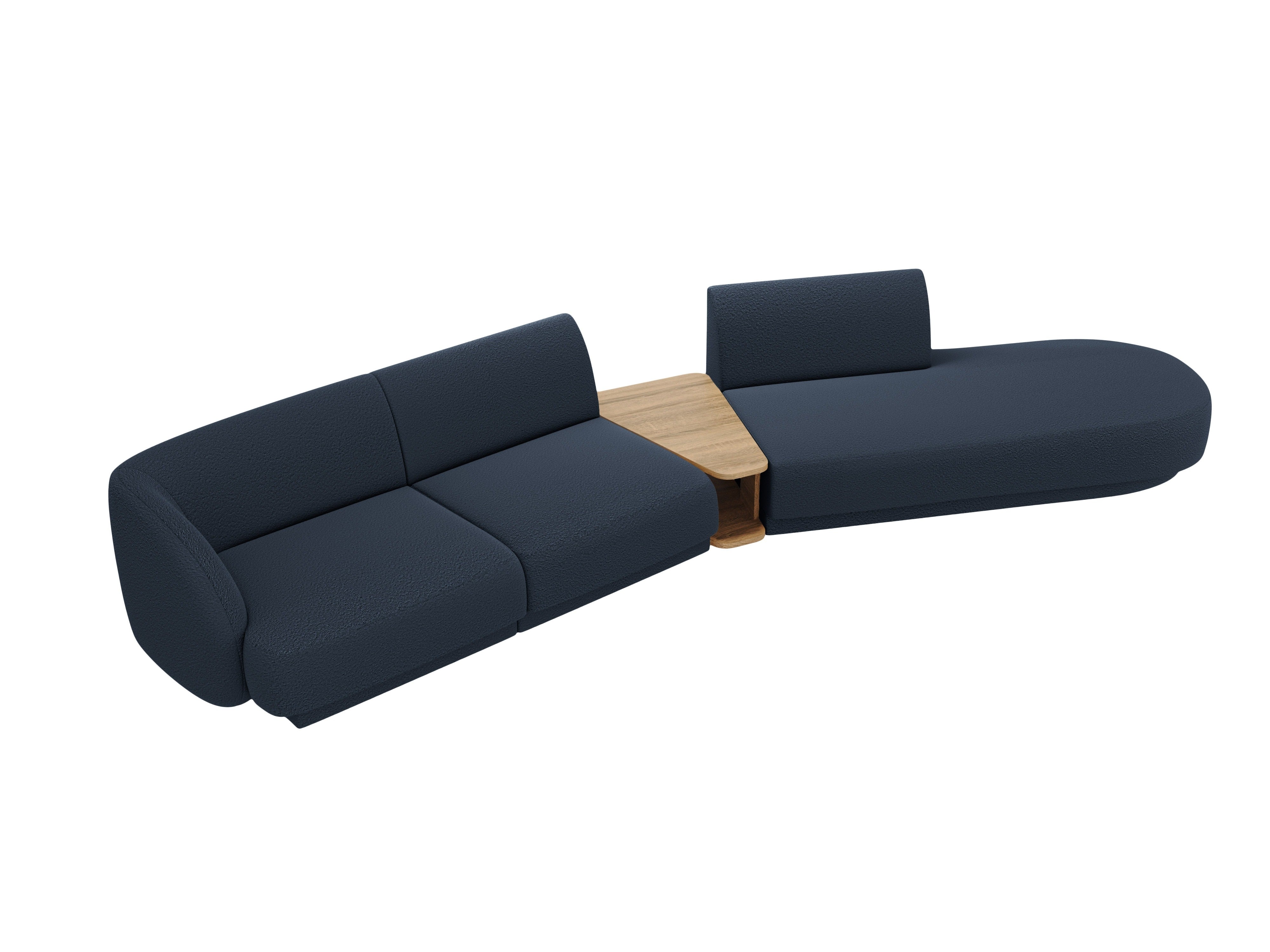 Right-facing modular sofa with table for 4 people MILEY dark blue boucle