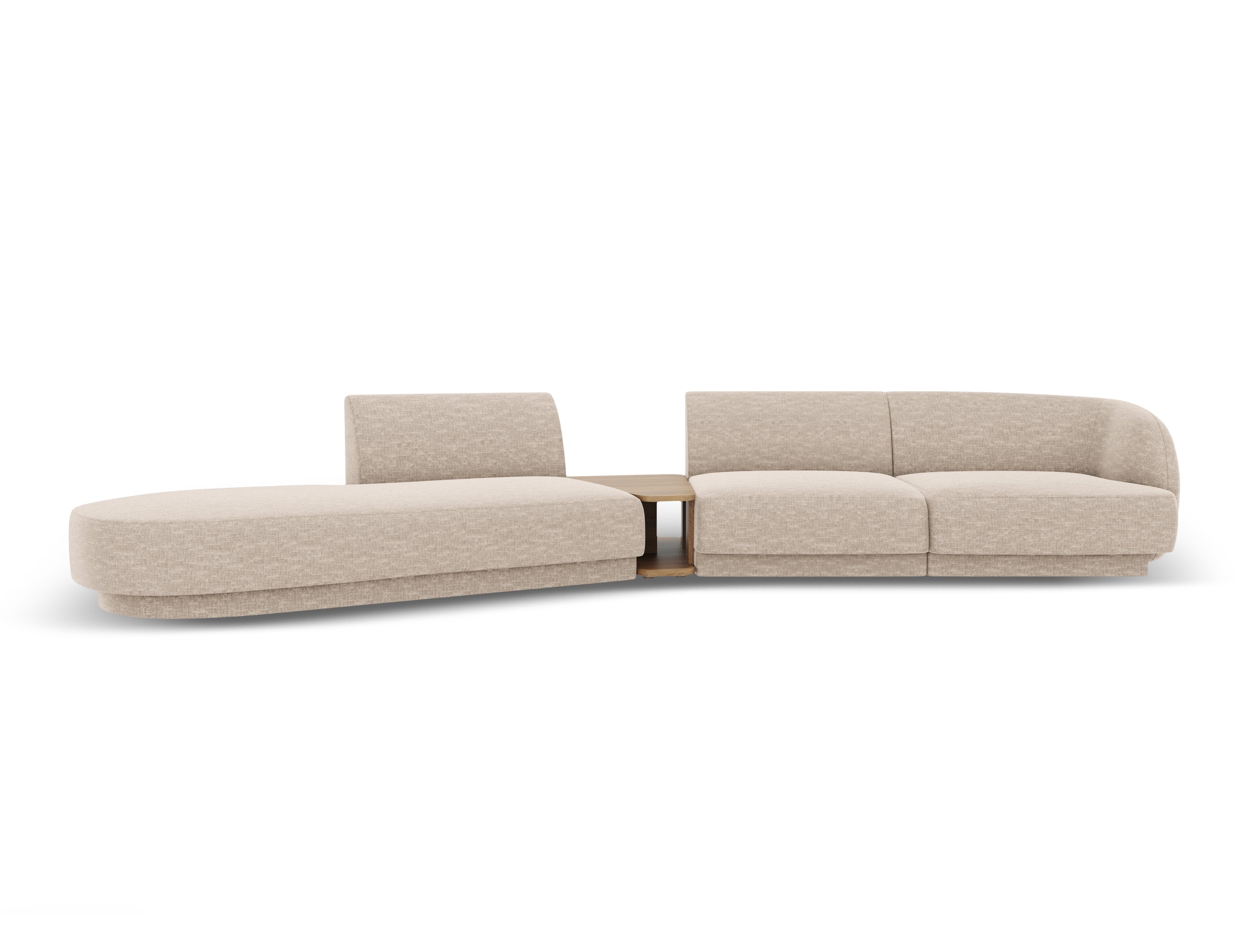 Left-sided modular sofa with table for 4 people MILEY beige silky chenille