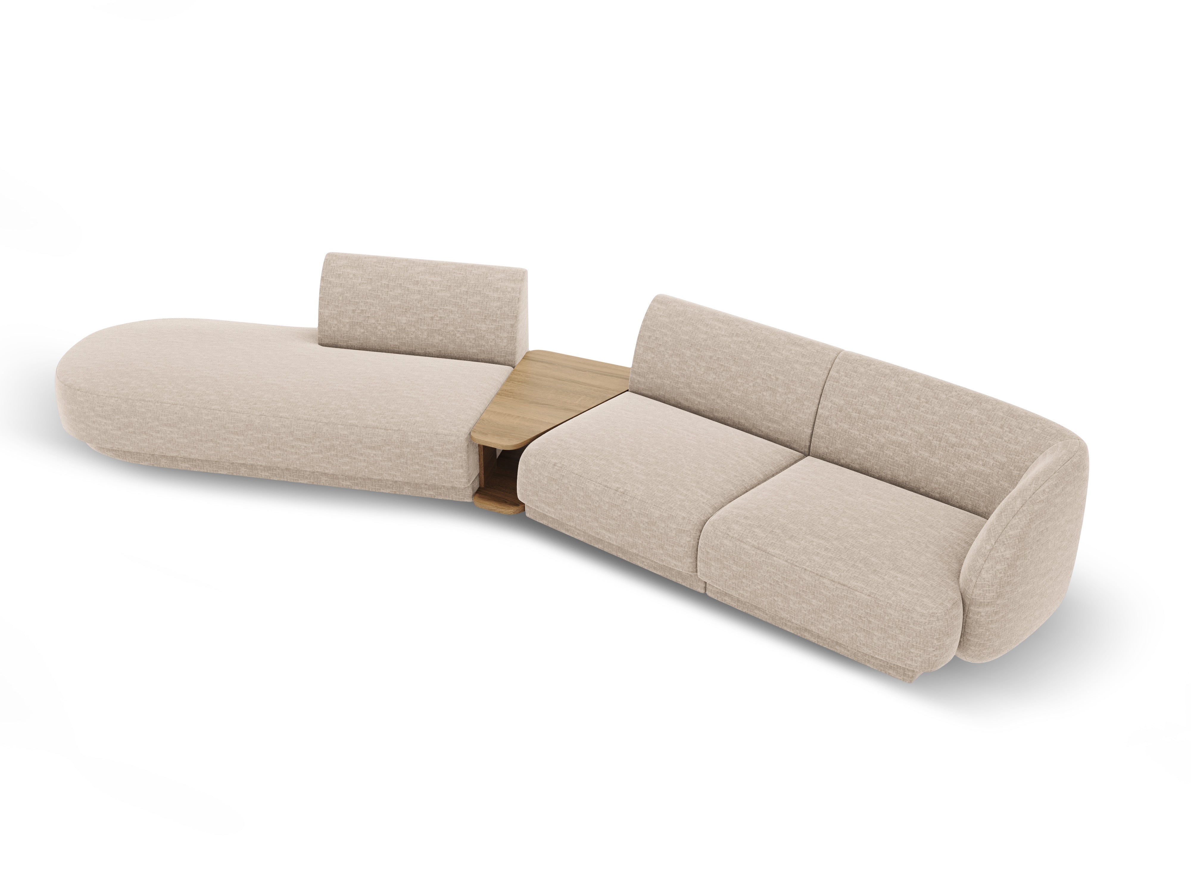 Left-sided modular sofa with table for 4 people MILEY beige silky chenille