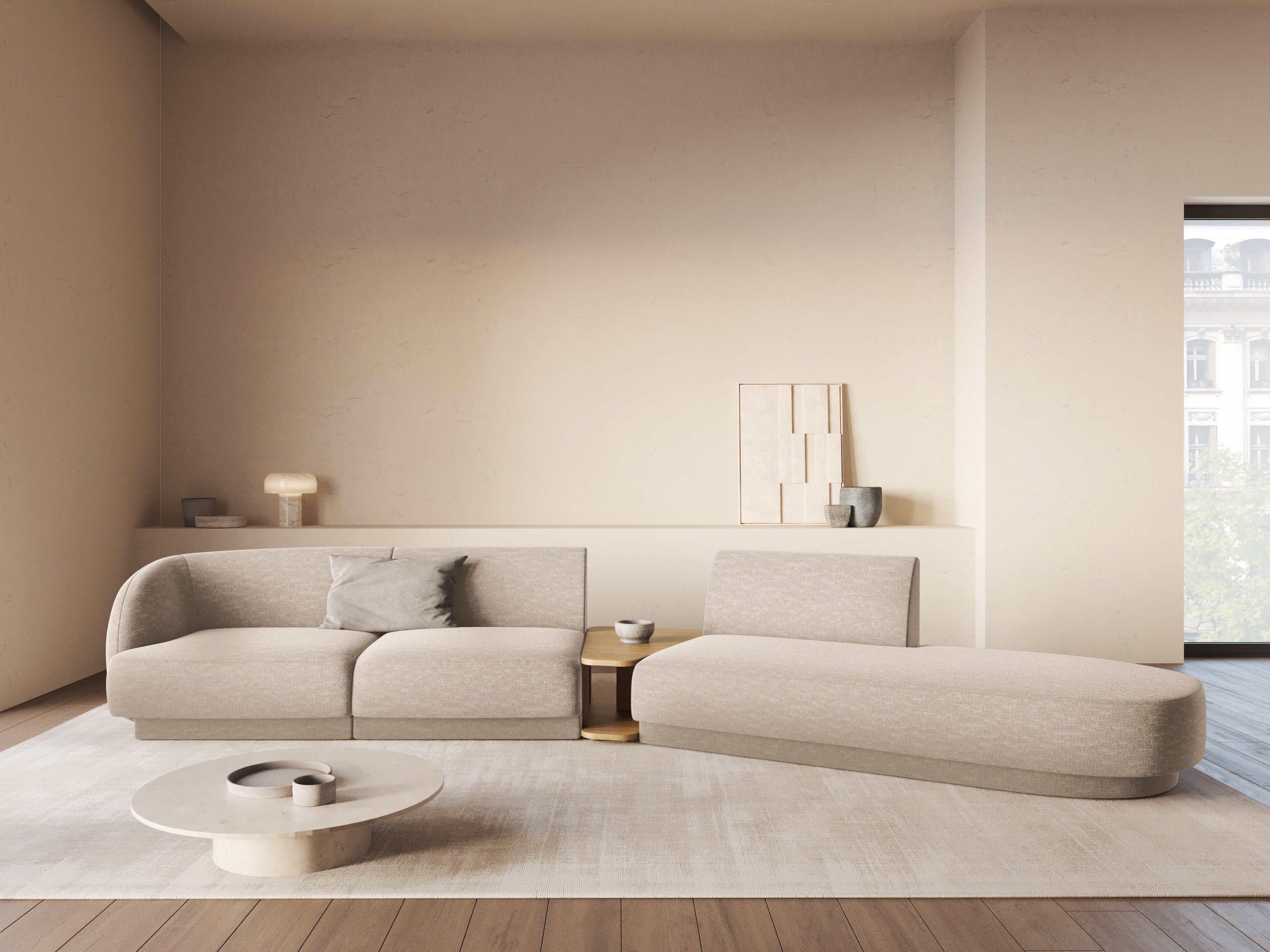 Modulares Sofa mit Tisch, 4-Sitzer, MILEY, beige, schimmernder Chenille