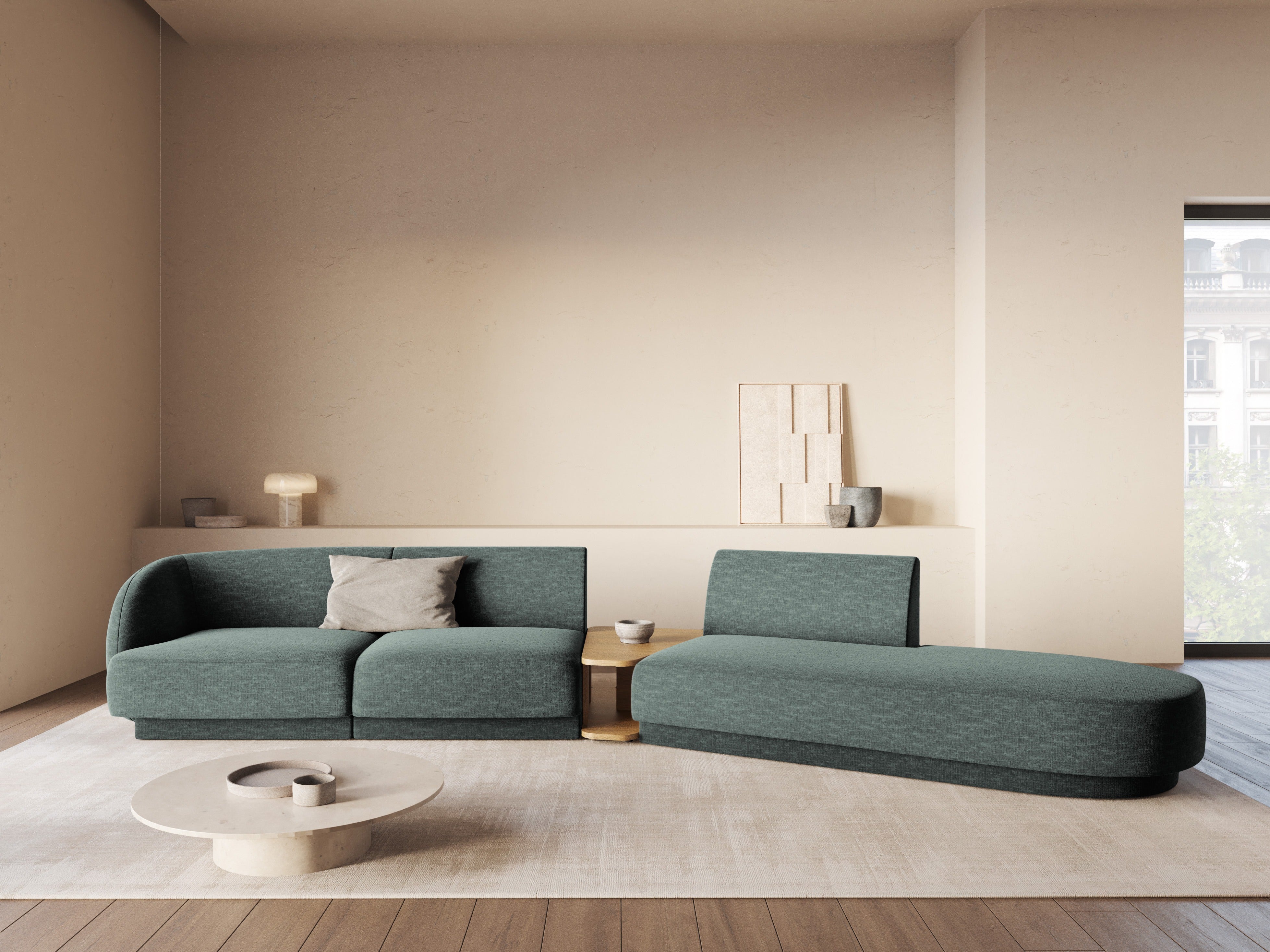 Modulares Sofa mit Tisch, 4-Sitzer MILEY petrol, samtig