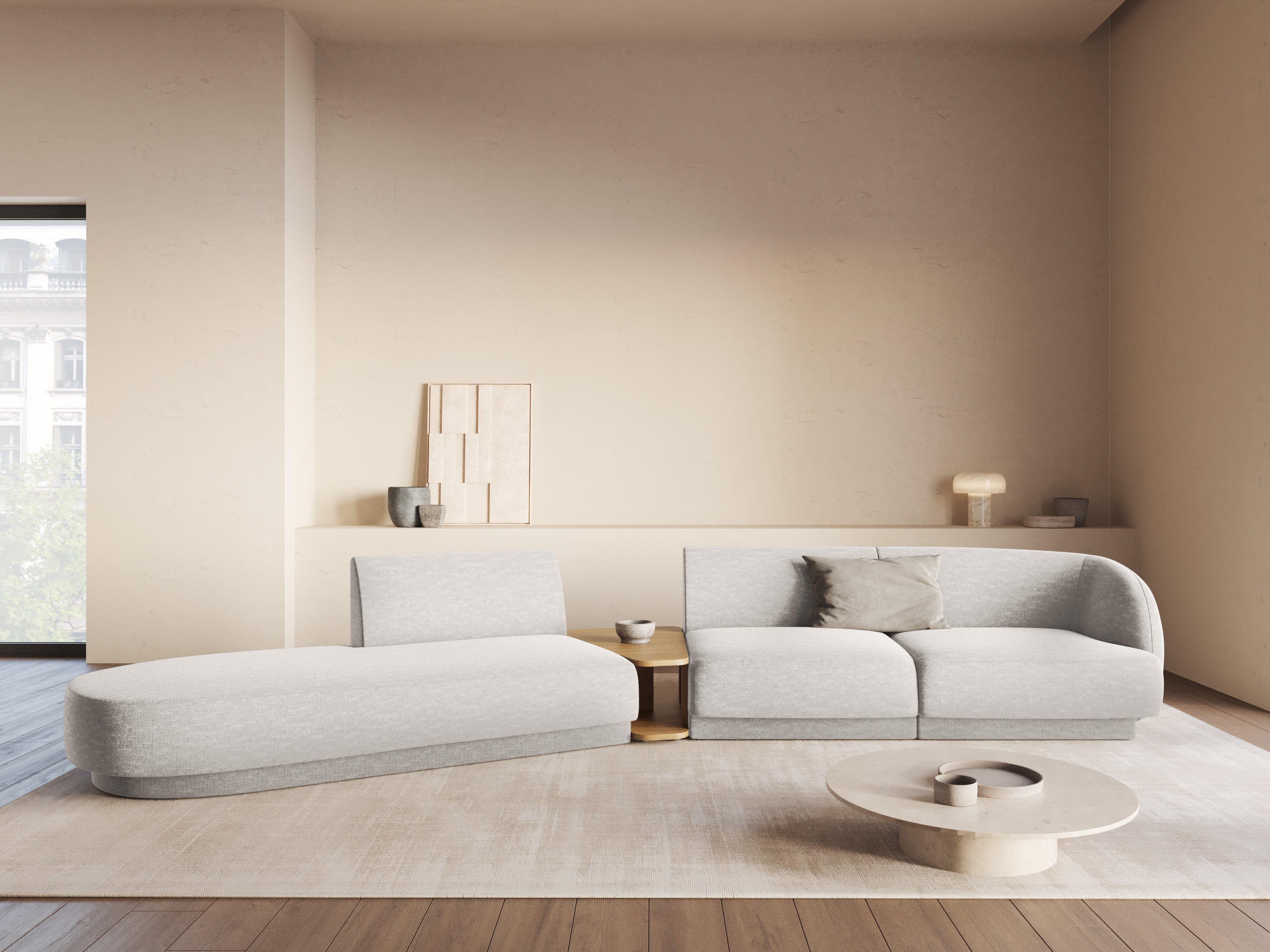 Right-facing modular sofa for 6 people MILEY white boucle
