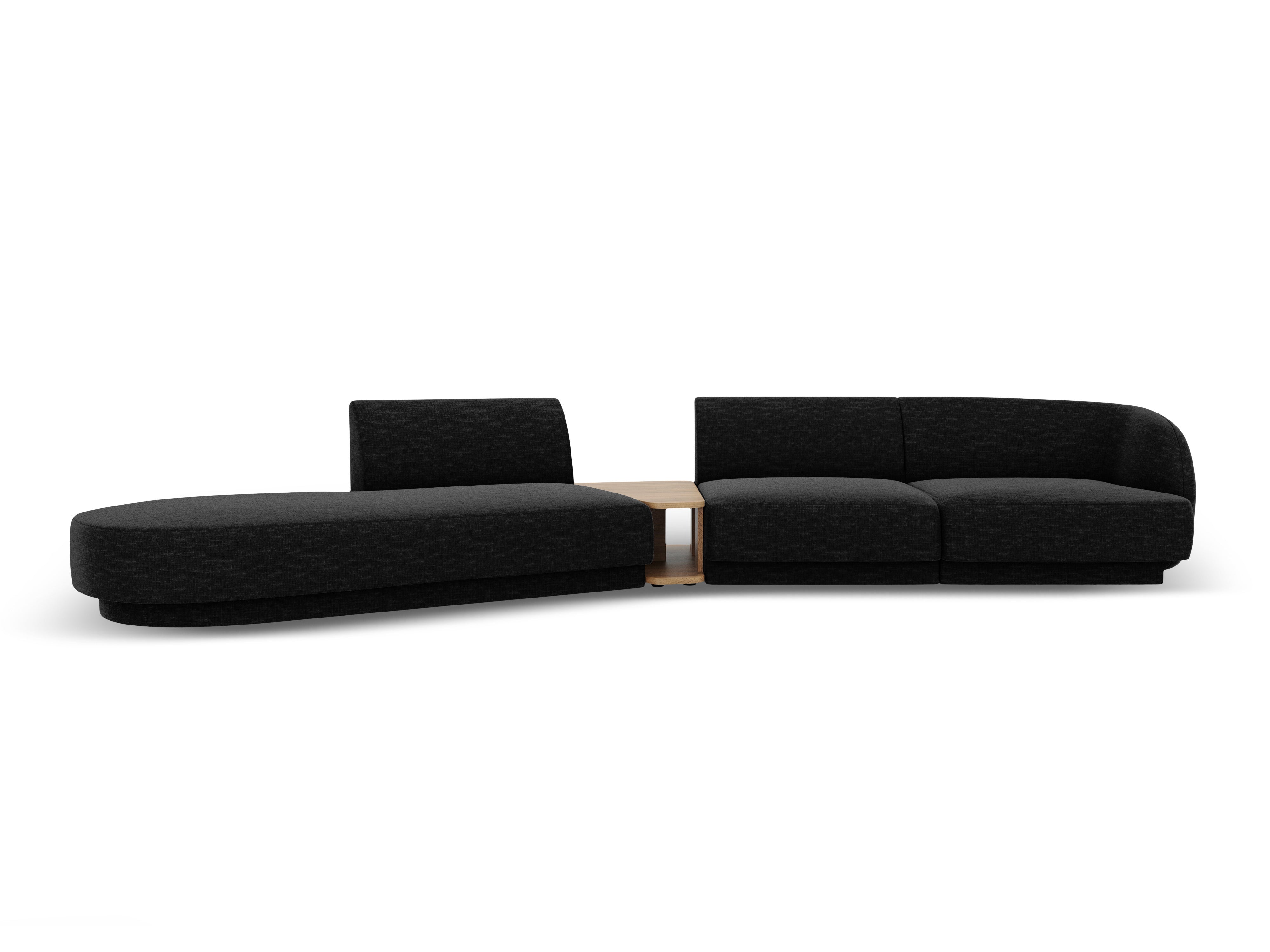 Left-facing modular sofa with table for 4 people MILEY black chenille silky