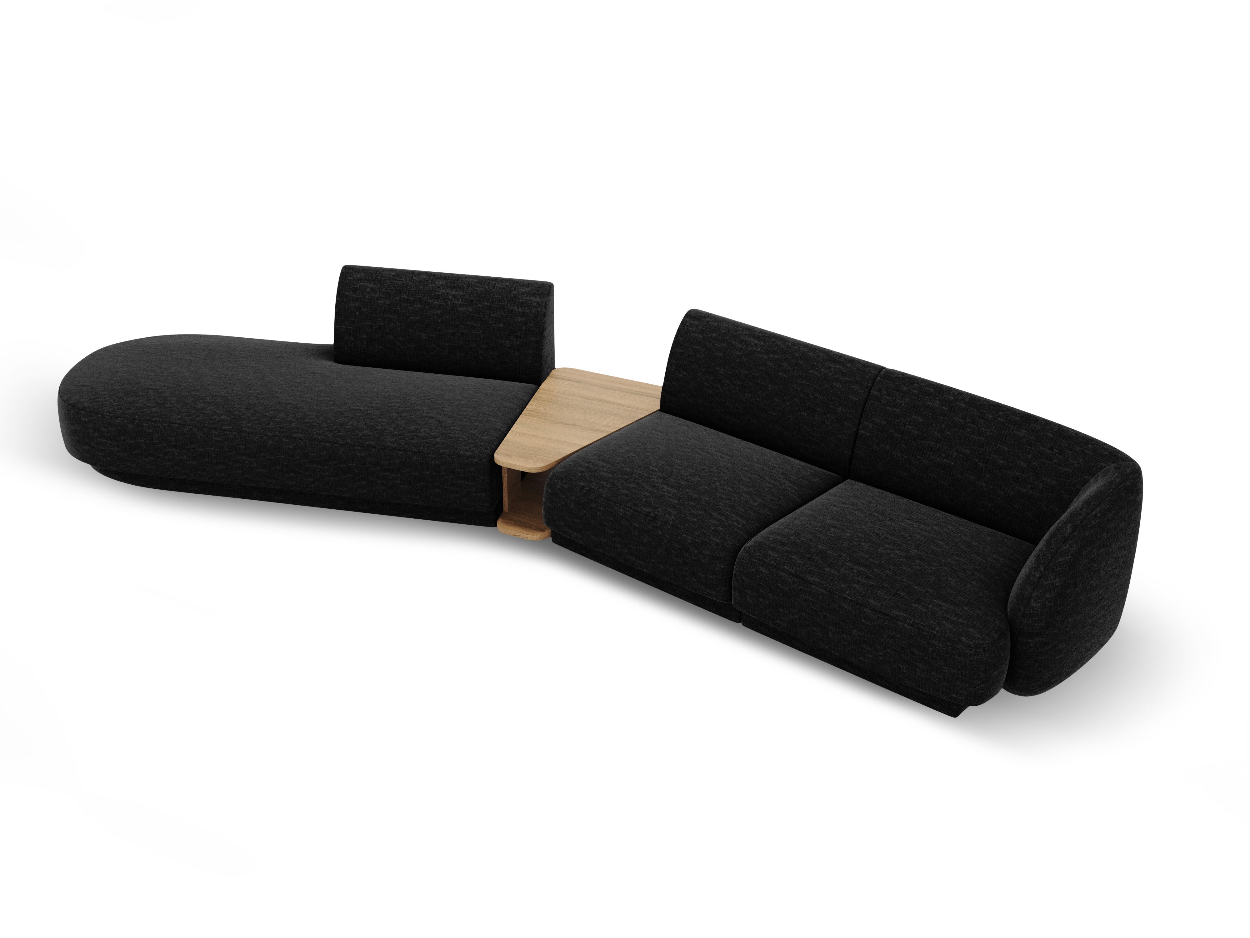 Left-facing modular sofa with table for 4 people MILEY black chenille silky