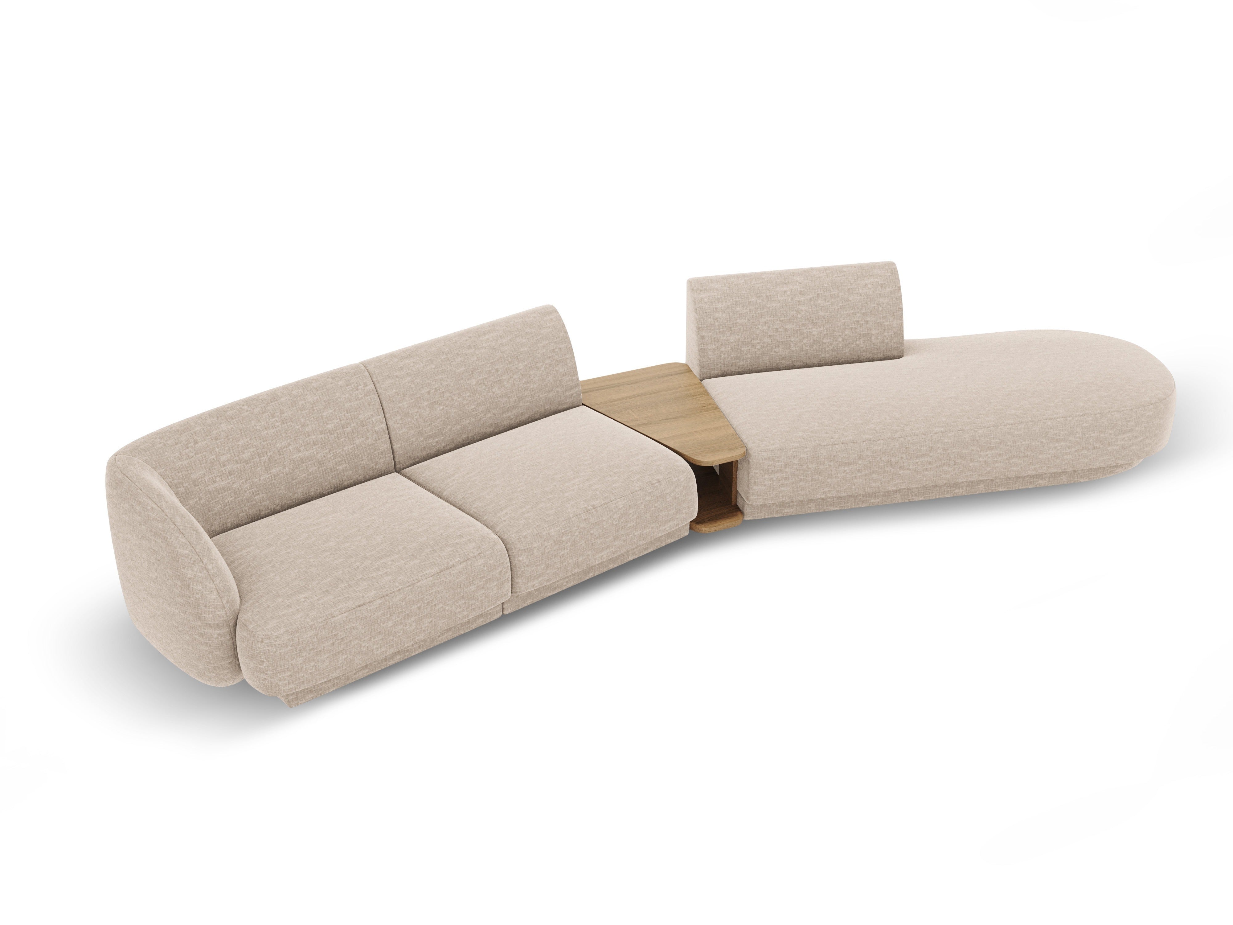 Modulares Sofa mit Tisch, 4-Sitzer, rechtsseitig, MILEY, beige Chenille