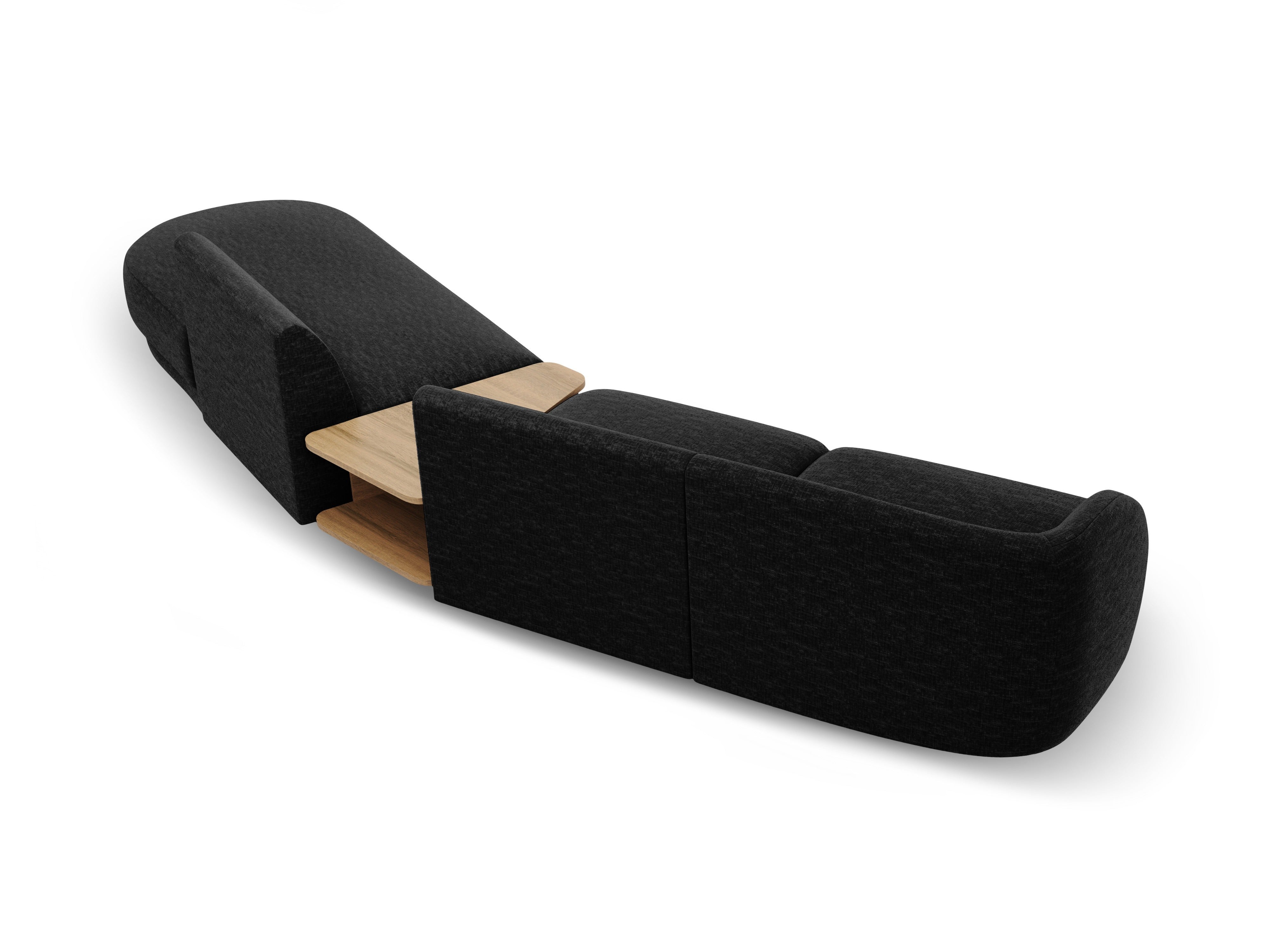 Modulares Sofa mit Tisch, 4-Sitzer, rechtsseitig, MILEY, schwarzer Chenille