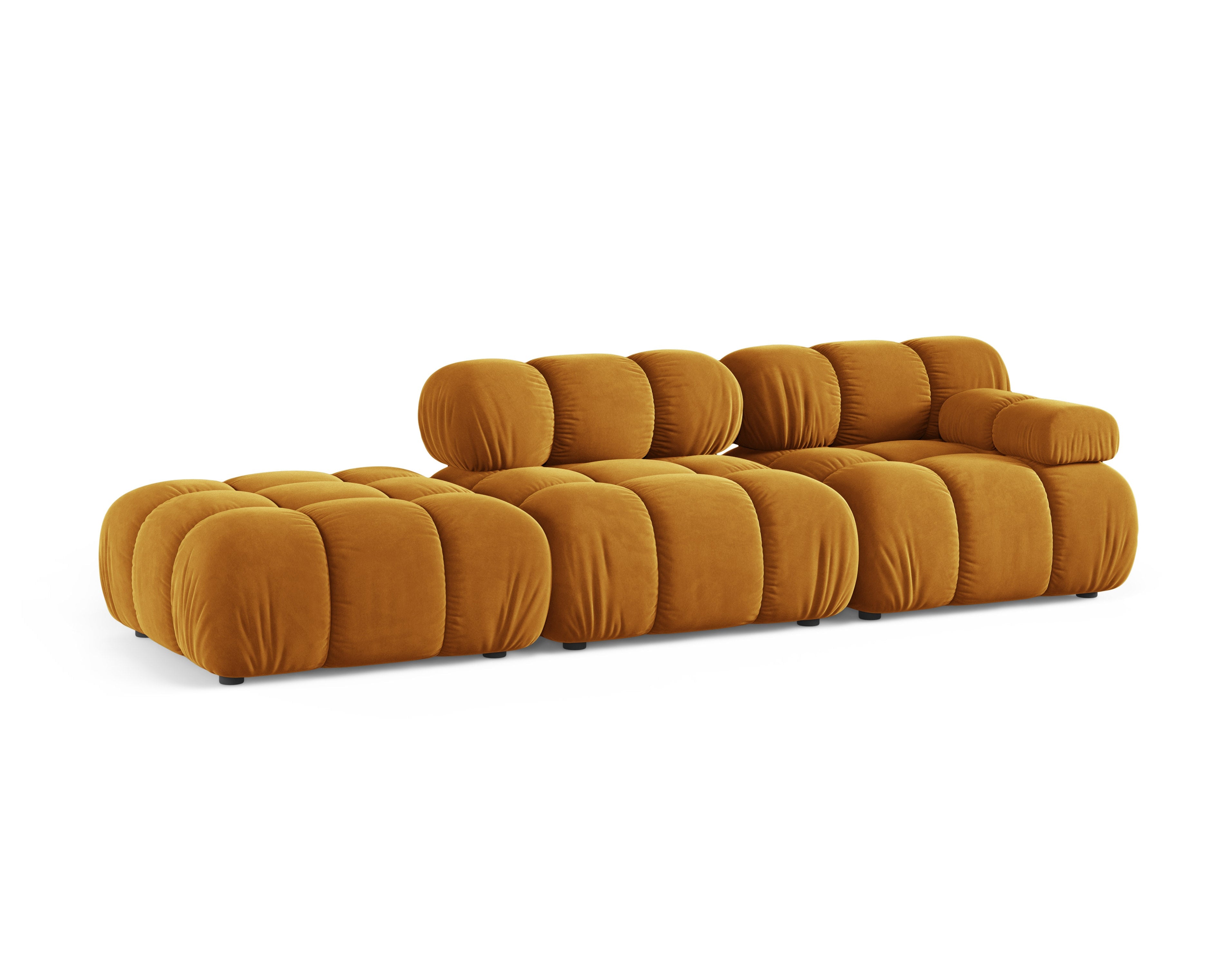 Modulaire open linker BELLIS in mosterdkleurig velours