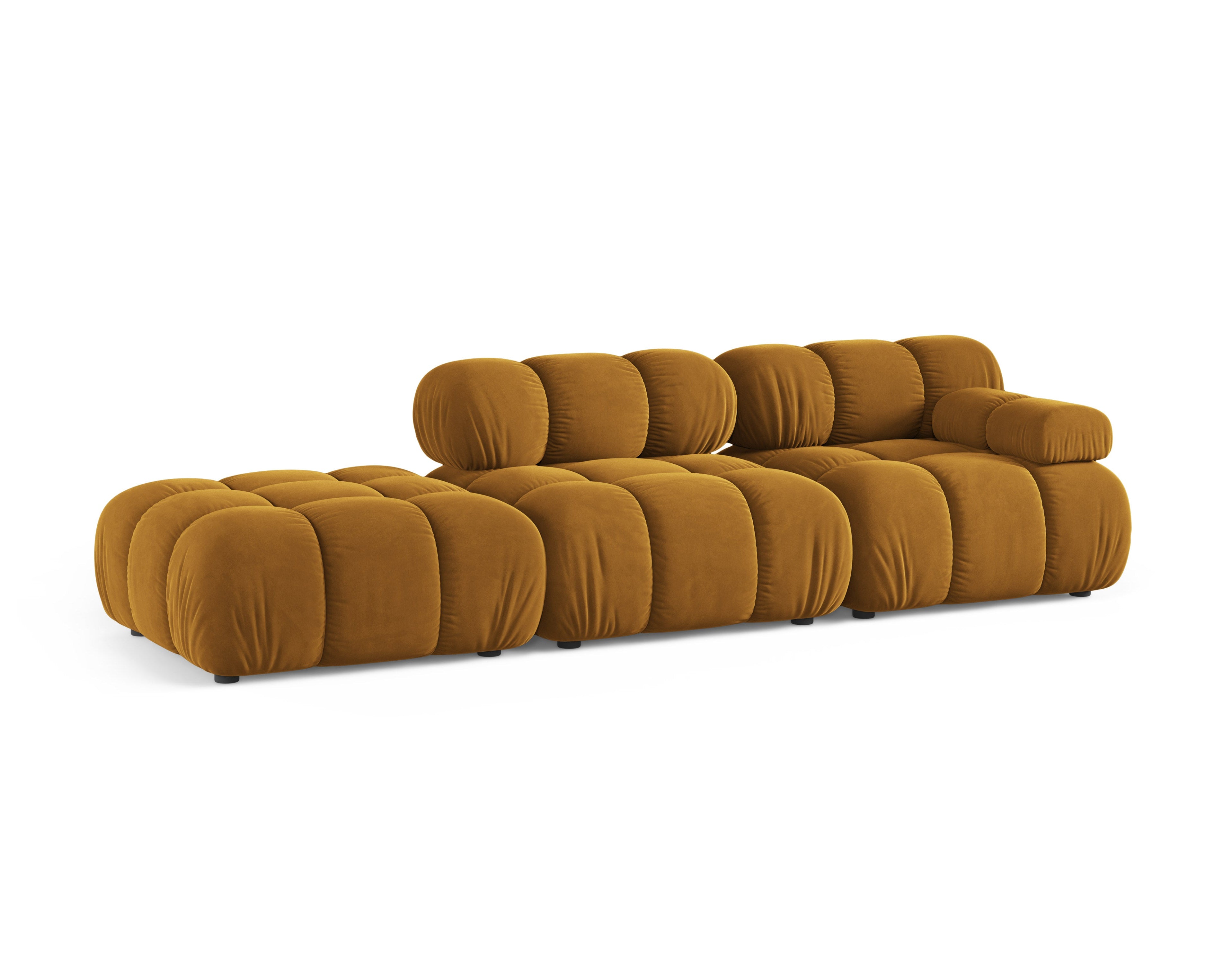 Modulaire fluwelen open linker BELLIS bank in mosterdkleur