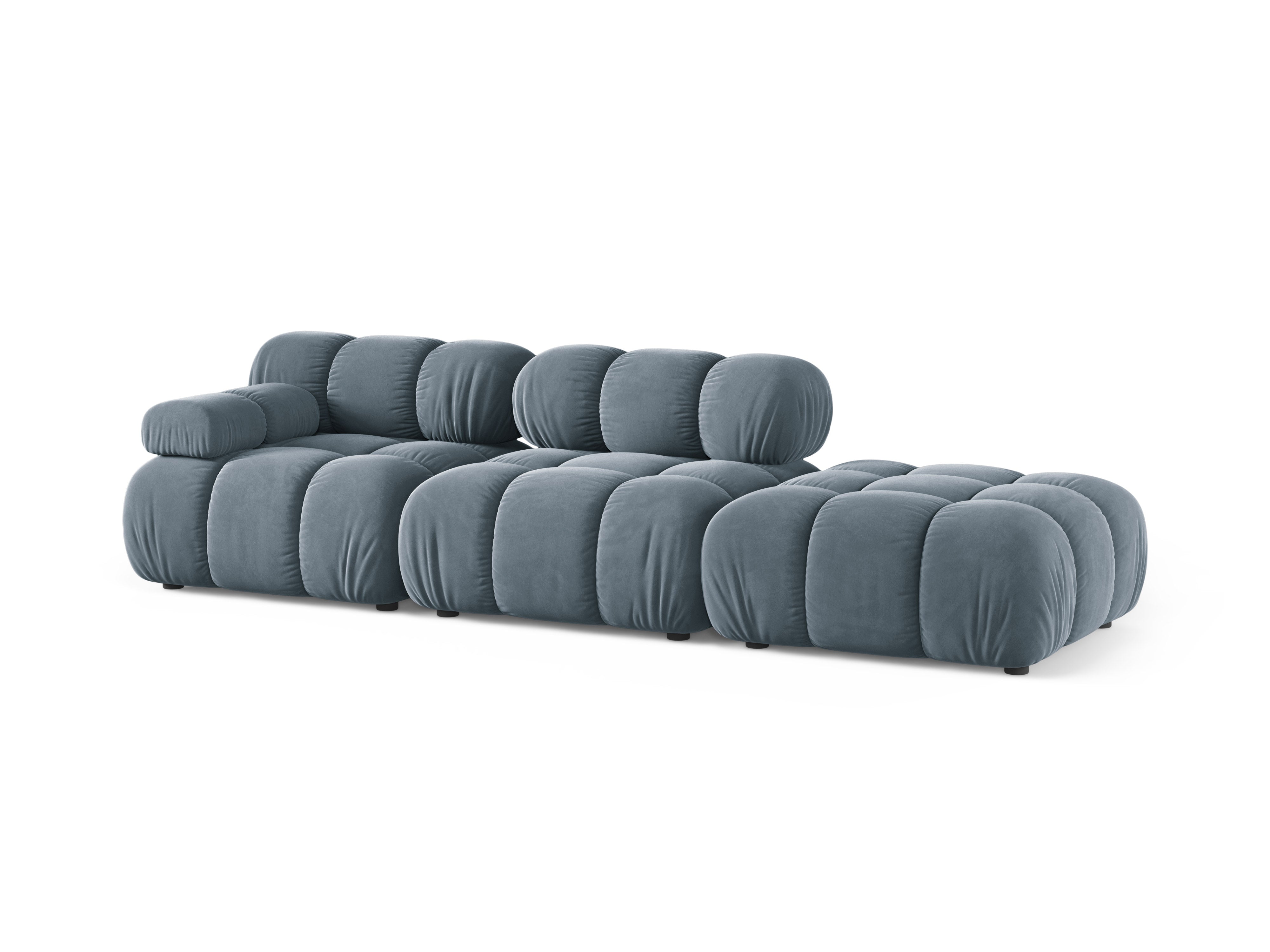 Modulaire fluwelen bank BELLIS, open, rechtszijdig, blauw