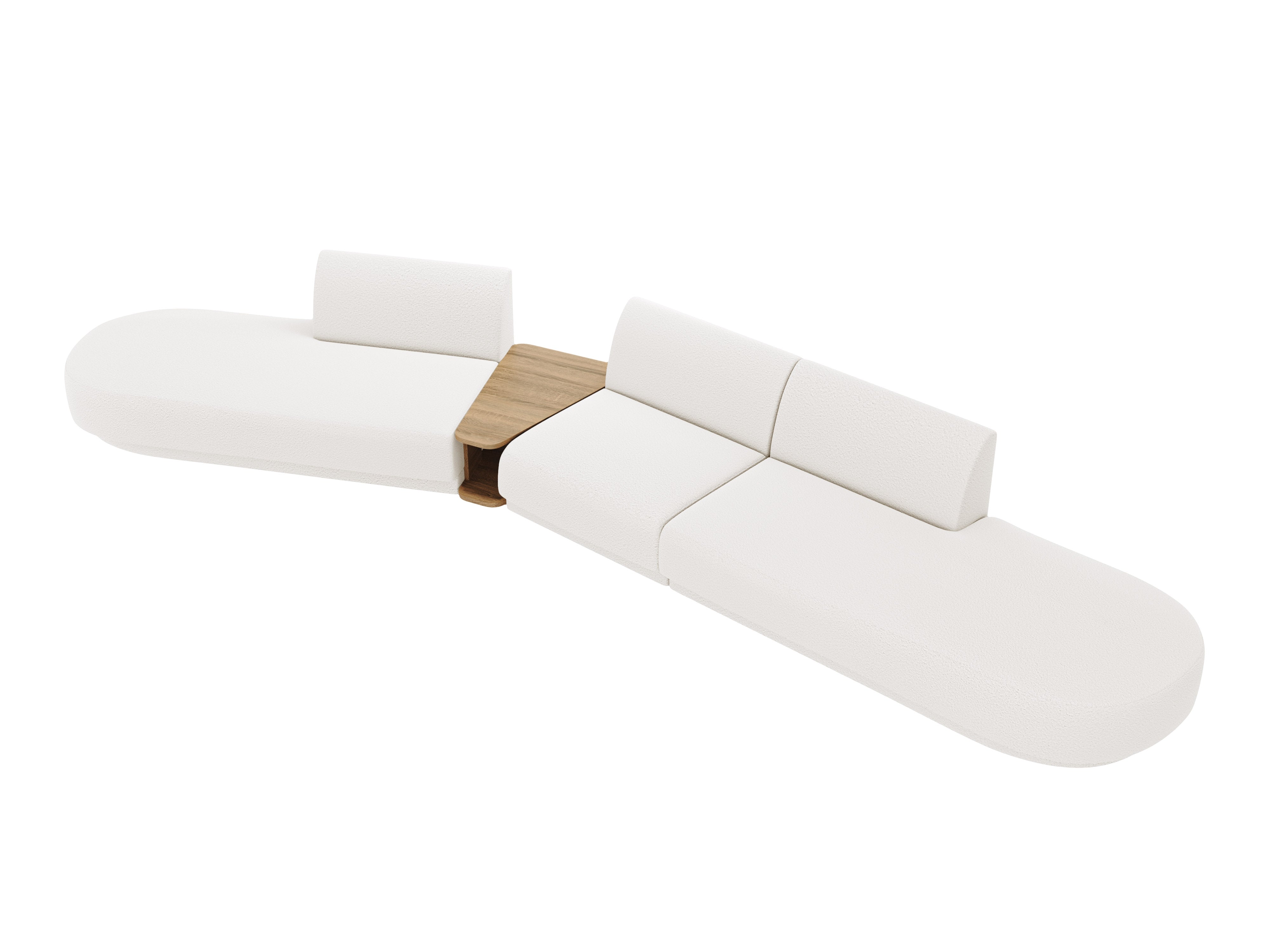 Modulares Sofa links mit Tisch für 5 Personen MILEY weiß Boucle