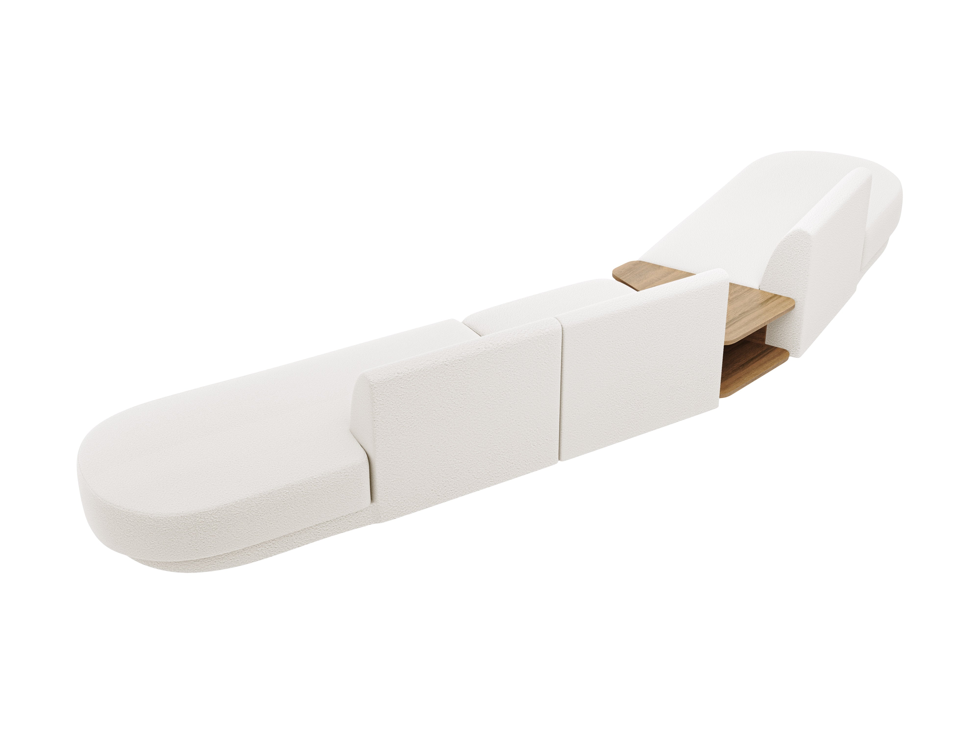 Modulares Sofa links mit Tisch für 5 Personen MILEY weiß Boucle