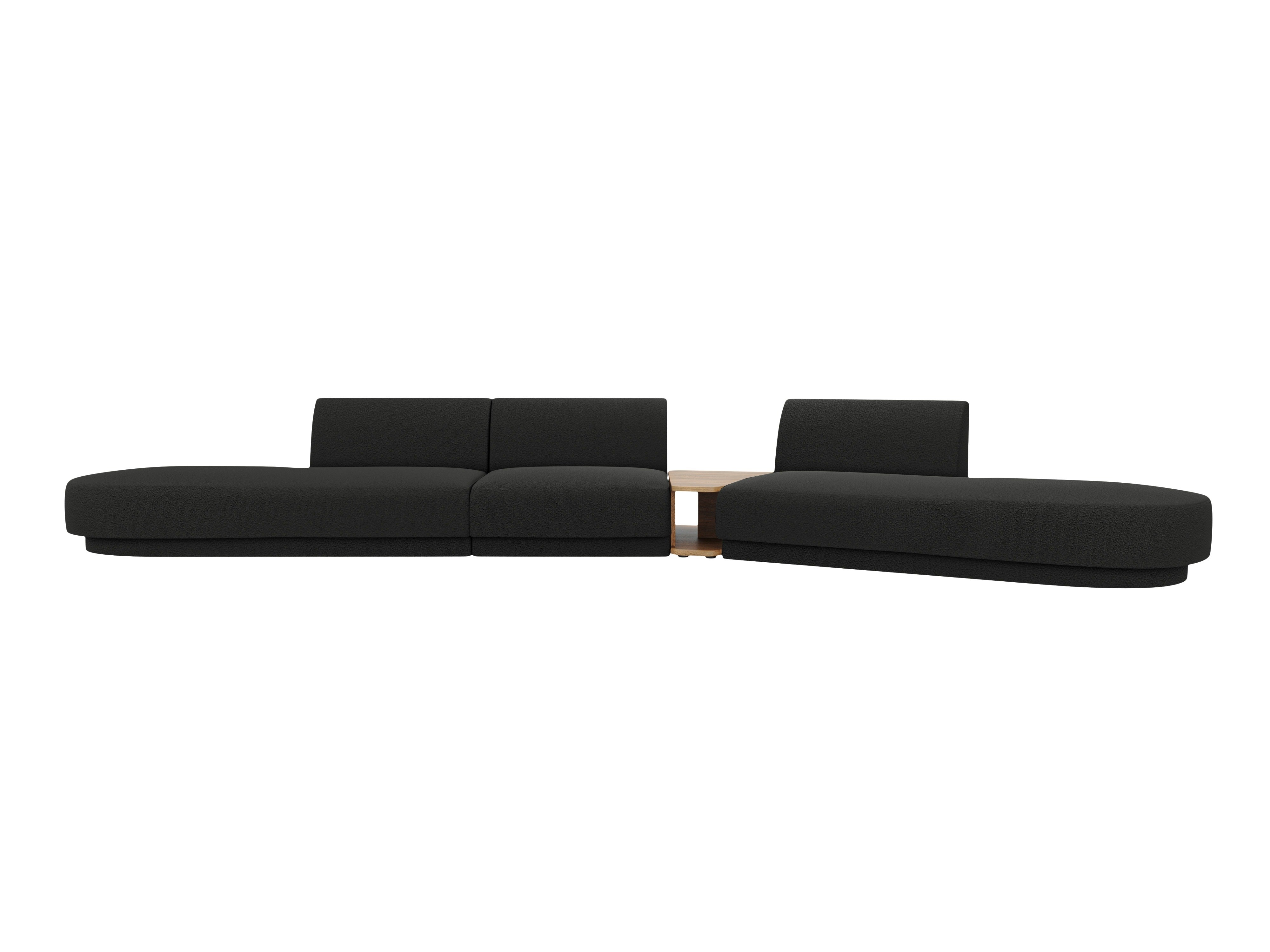 Right-facing modular sofa with table for 5 people MILEY black boucle