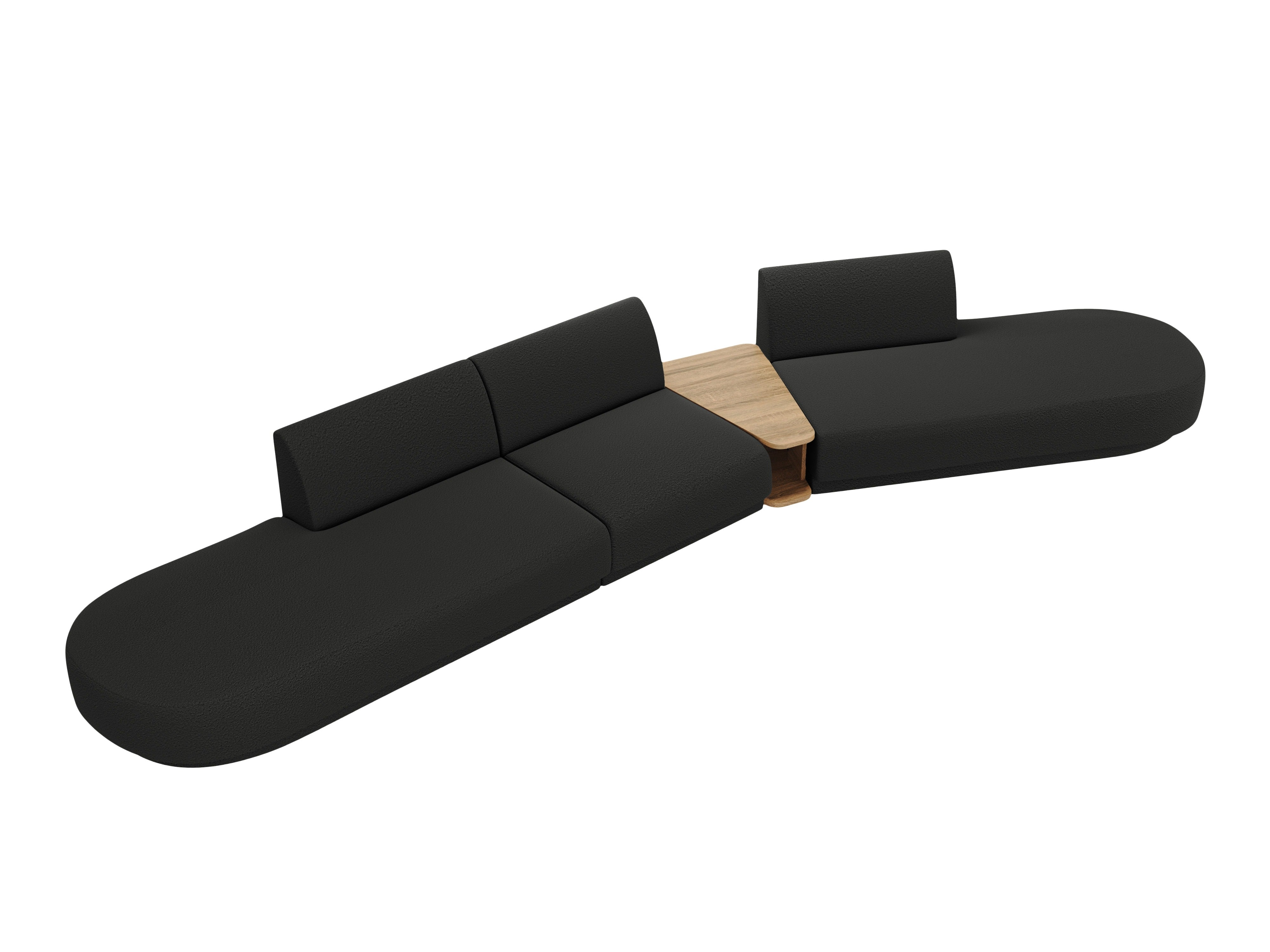 Right-facing modular sofa with table for 5 people MILEY black boucle