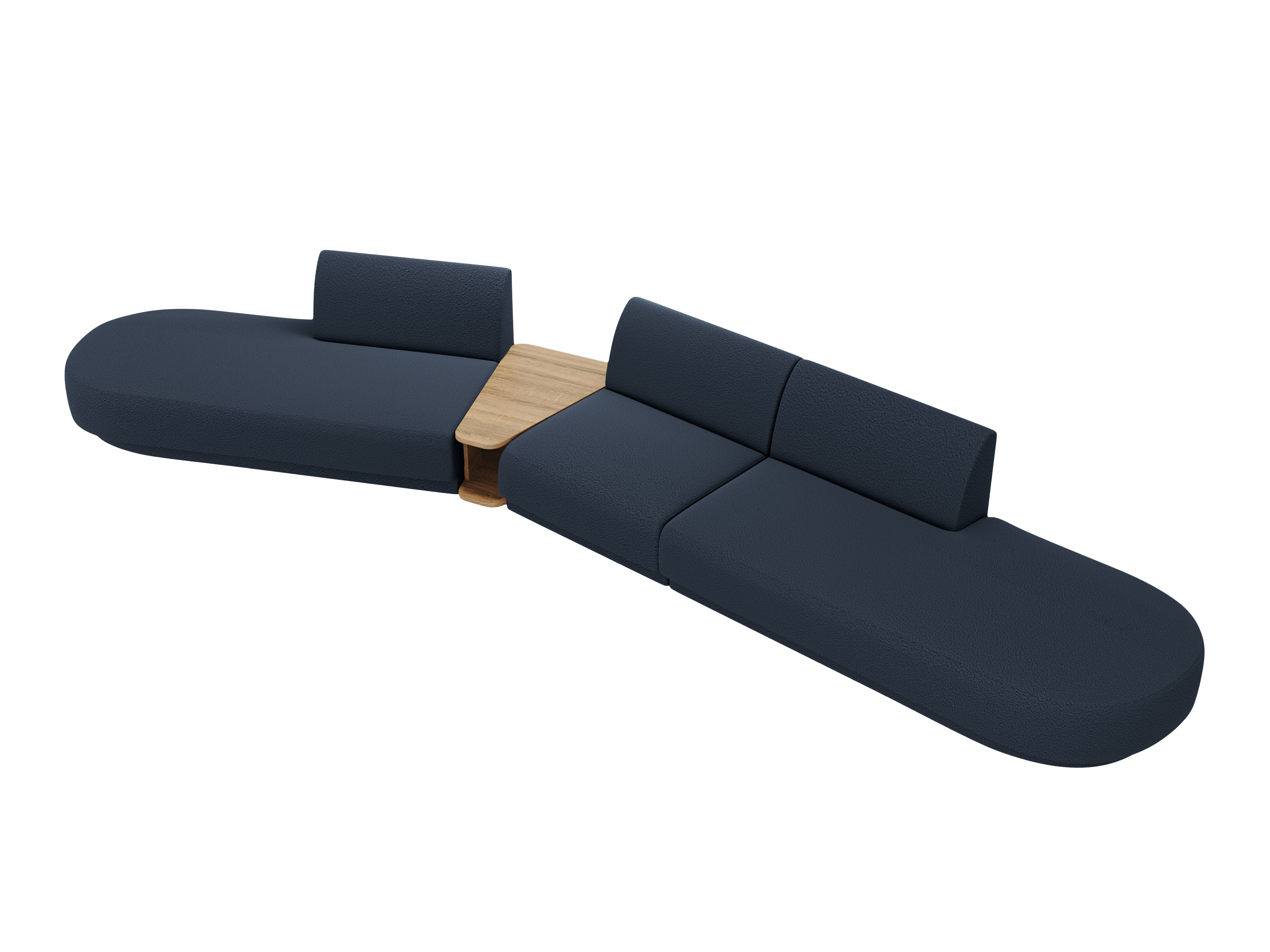 Left-sided modular sofa with table for 5 people MILEY dark blue boucle