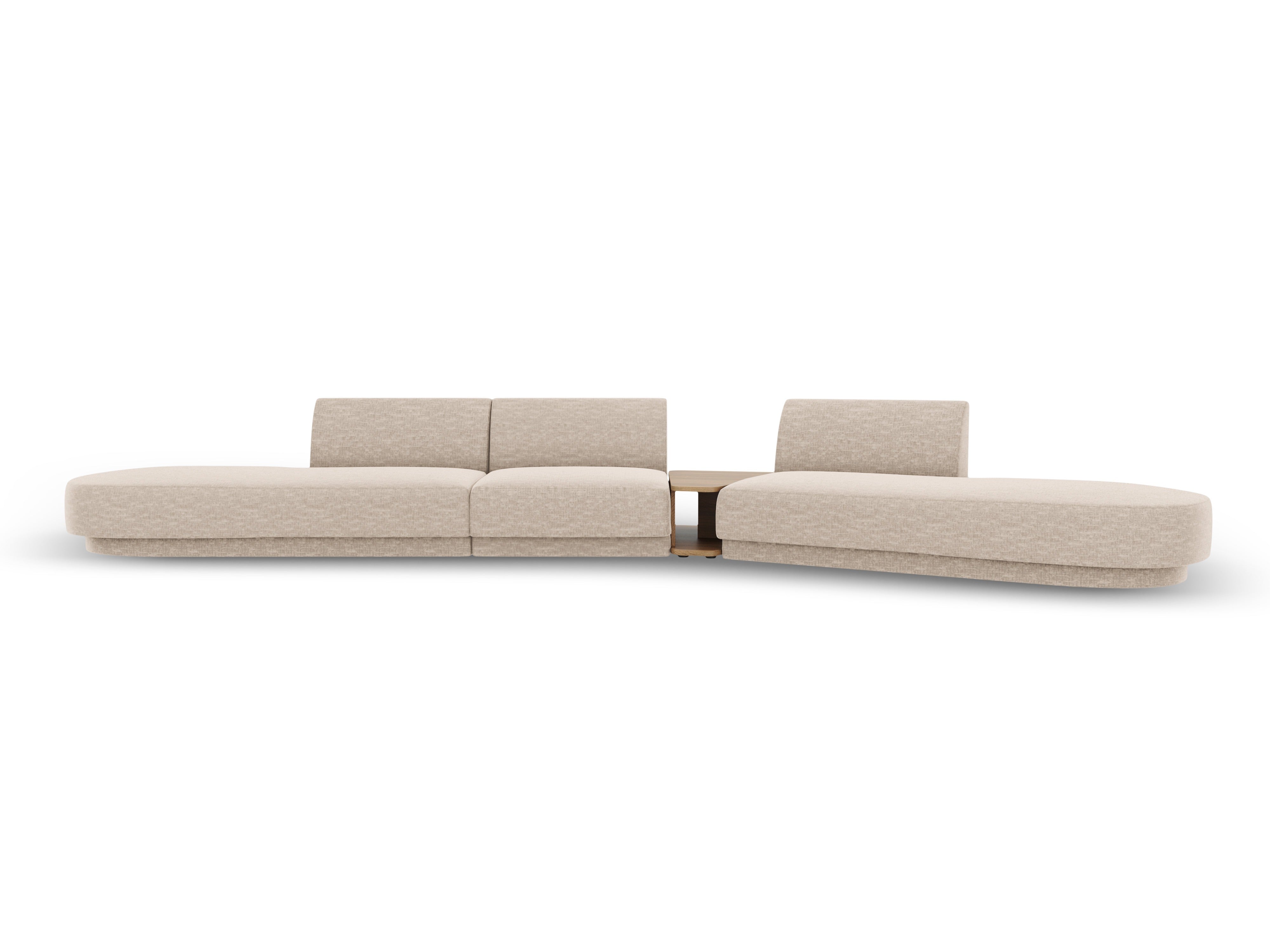 Modularsofa rechtsseitig mit Tisch für 5 Personen MILEY beige schimmerndes Chenille