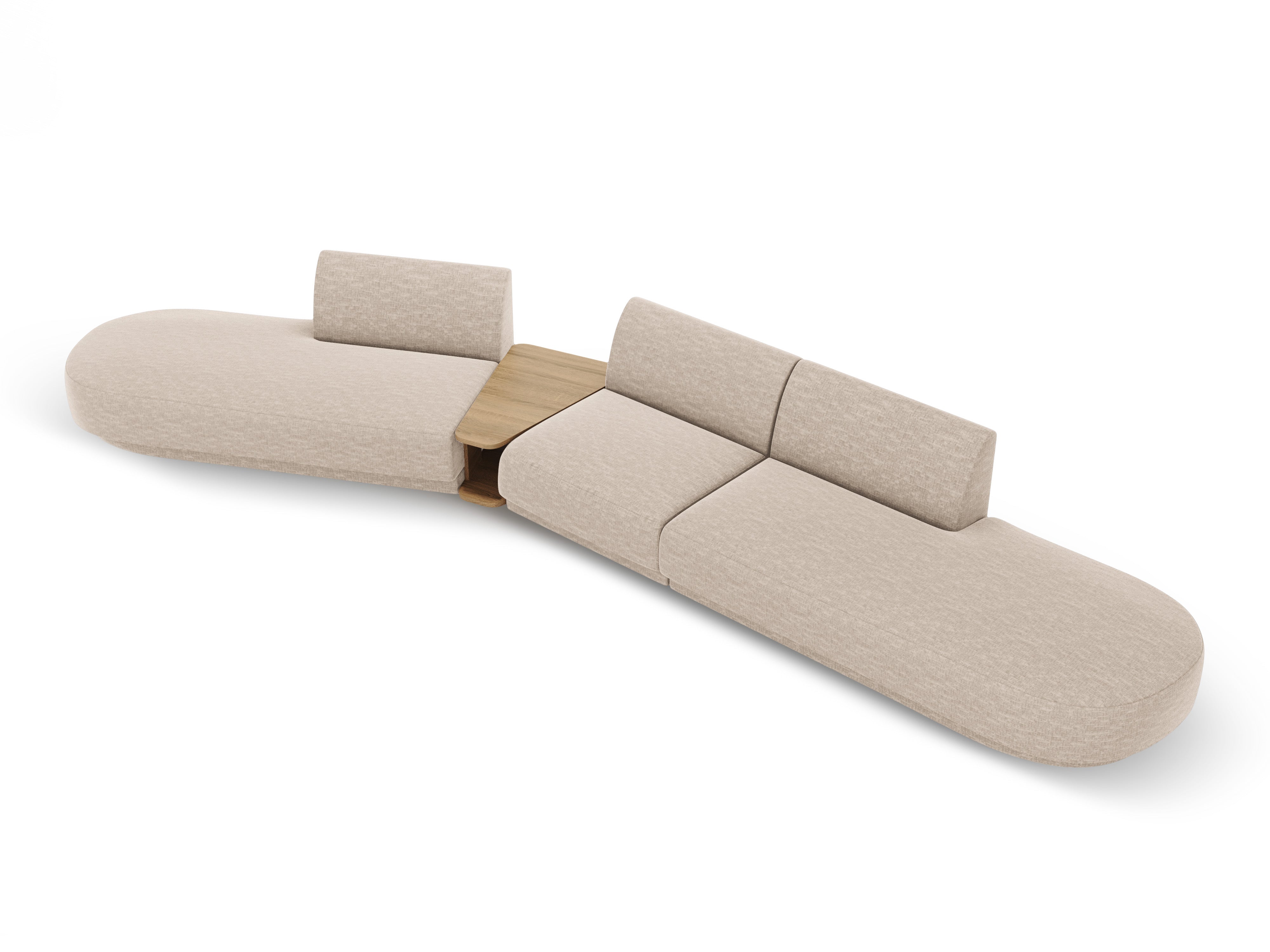 Modulares Sofa links mit Tisch für 5 Personen MILEY beige schimmernder Chenille