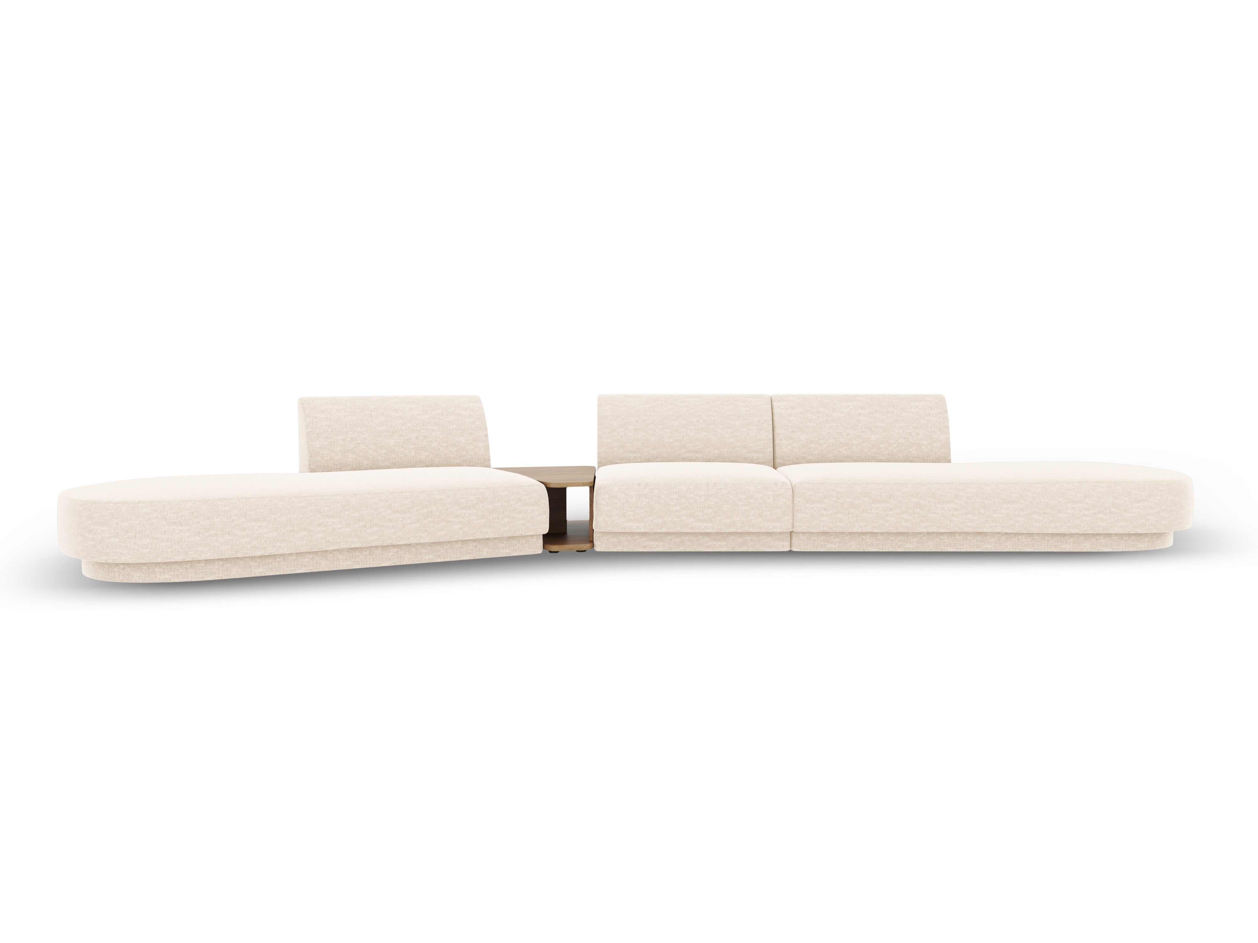 Modulares Sofa links mit Tisch für 5 Personen MILEY Elfenbein Chenille