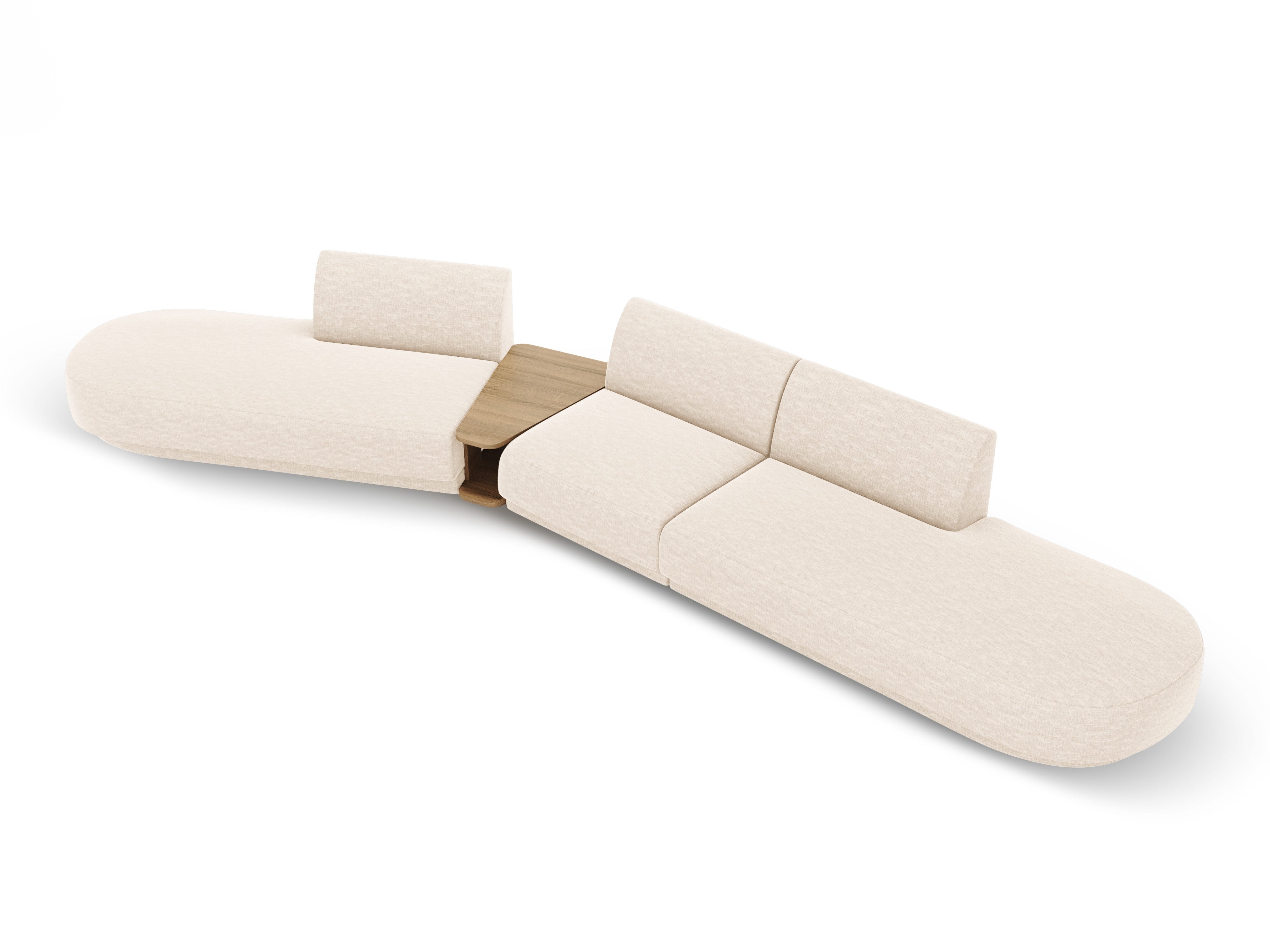 Modulares Sofa links mit Tisch für 5 Personen MILEY Elfenbein Chenille