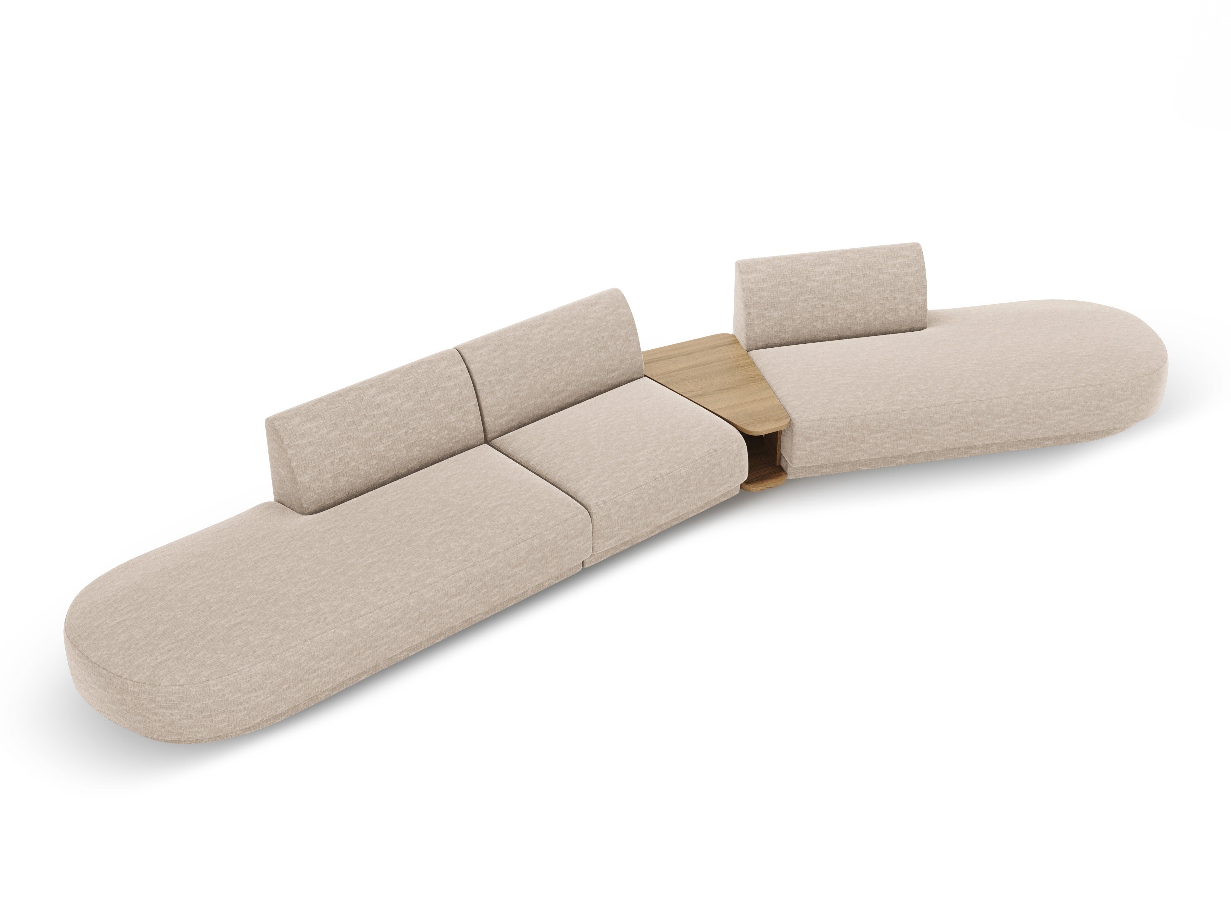 Modulaire bank met rechtsarm en tafel voor 5 personen MILEY beige chenille