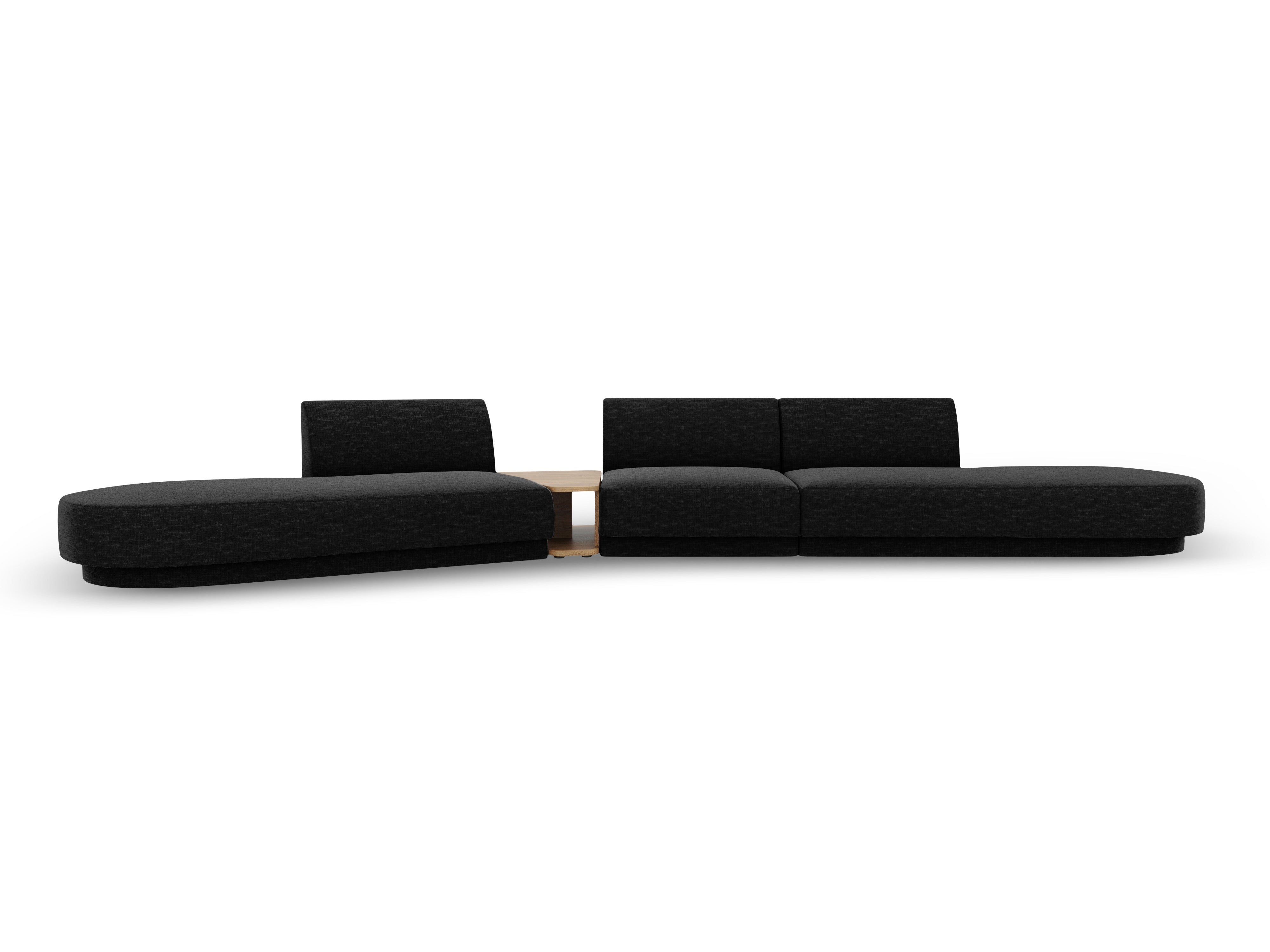 Modulares Sofa links mit Tisch für 5 Personen MILEY schwarzes Chenille