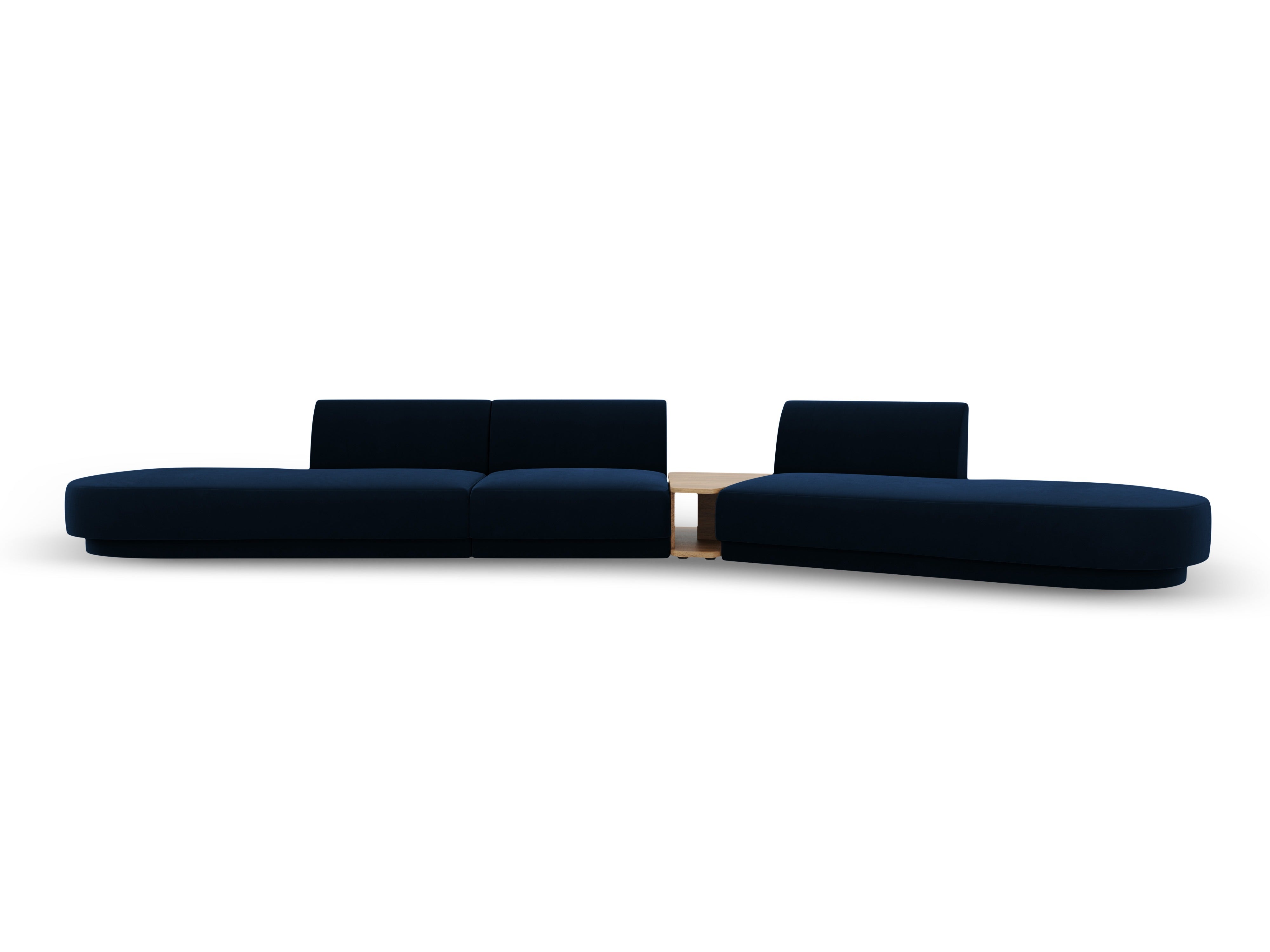 Right-facing modular sofa with table for 5 people in royal blue velvet MILEY