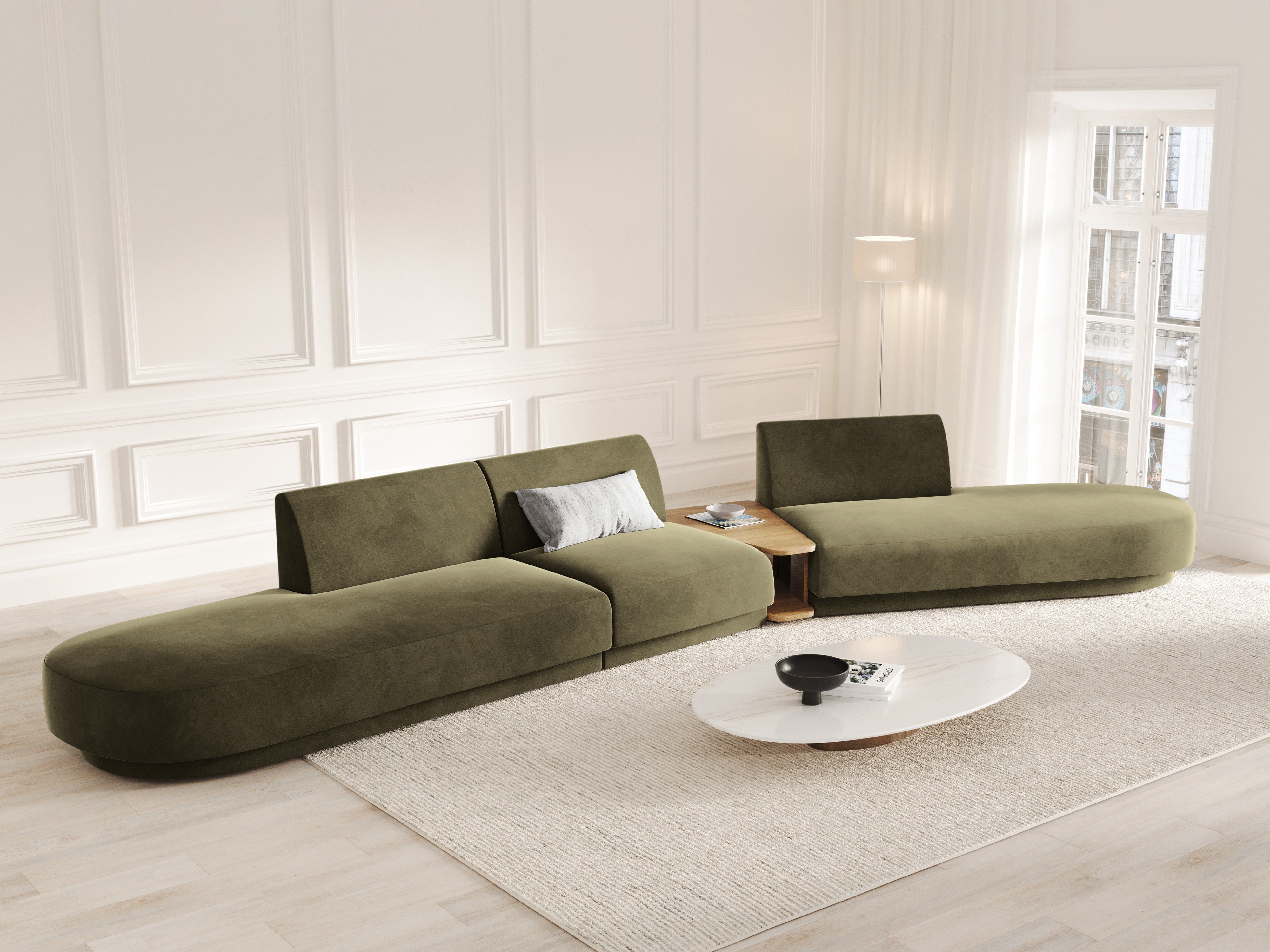 Modulares Sofa mit Tisch, 5-Sitzer MILEY, grün Boucle