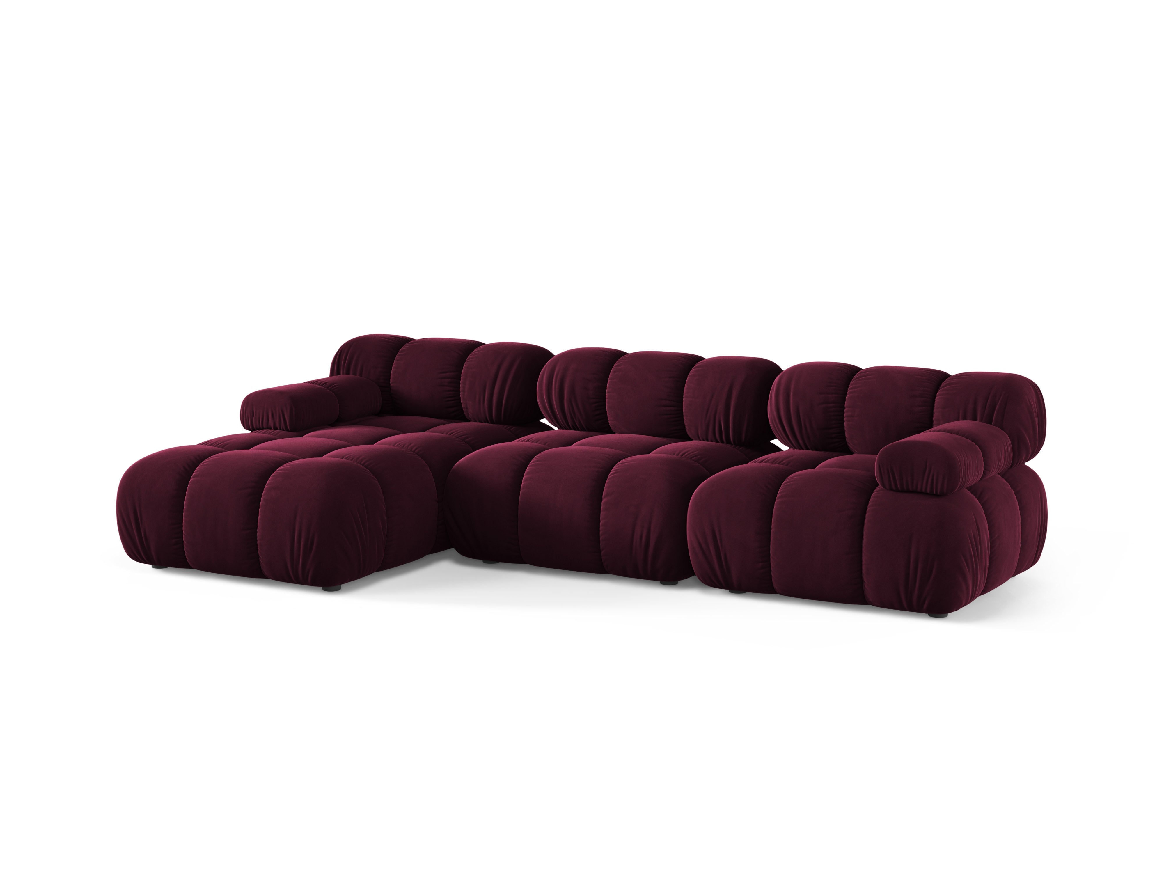 Driepersoons linkerhoekbank BELLIS in bordeauxkleurig velours