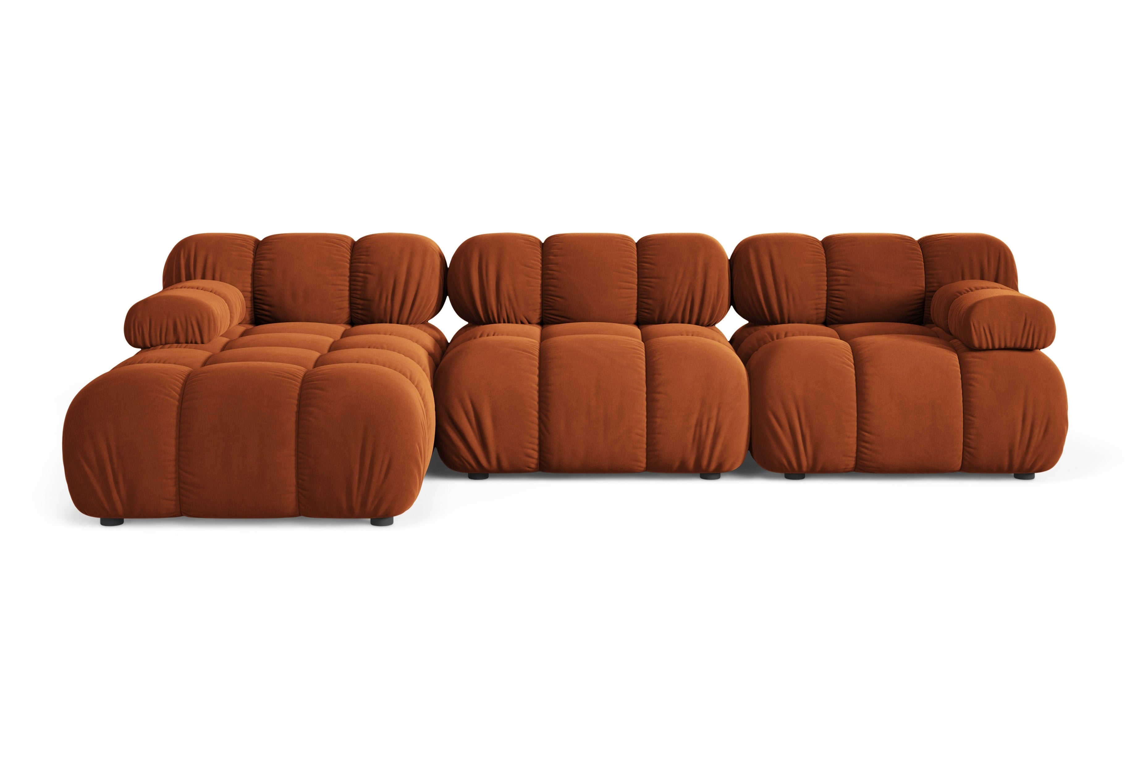 Velours hoekbank voor 3 personen, links, BELLIS, baksteenrood