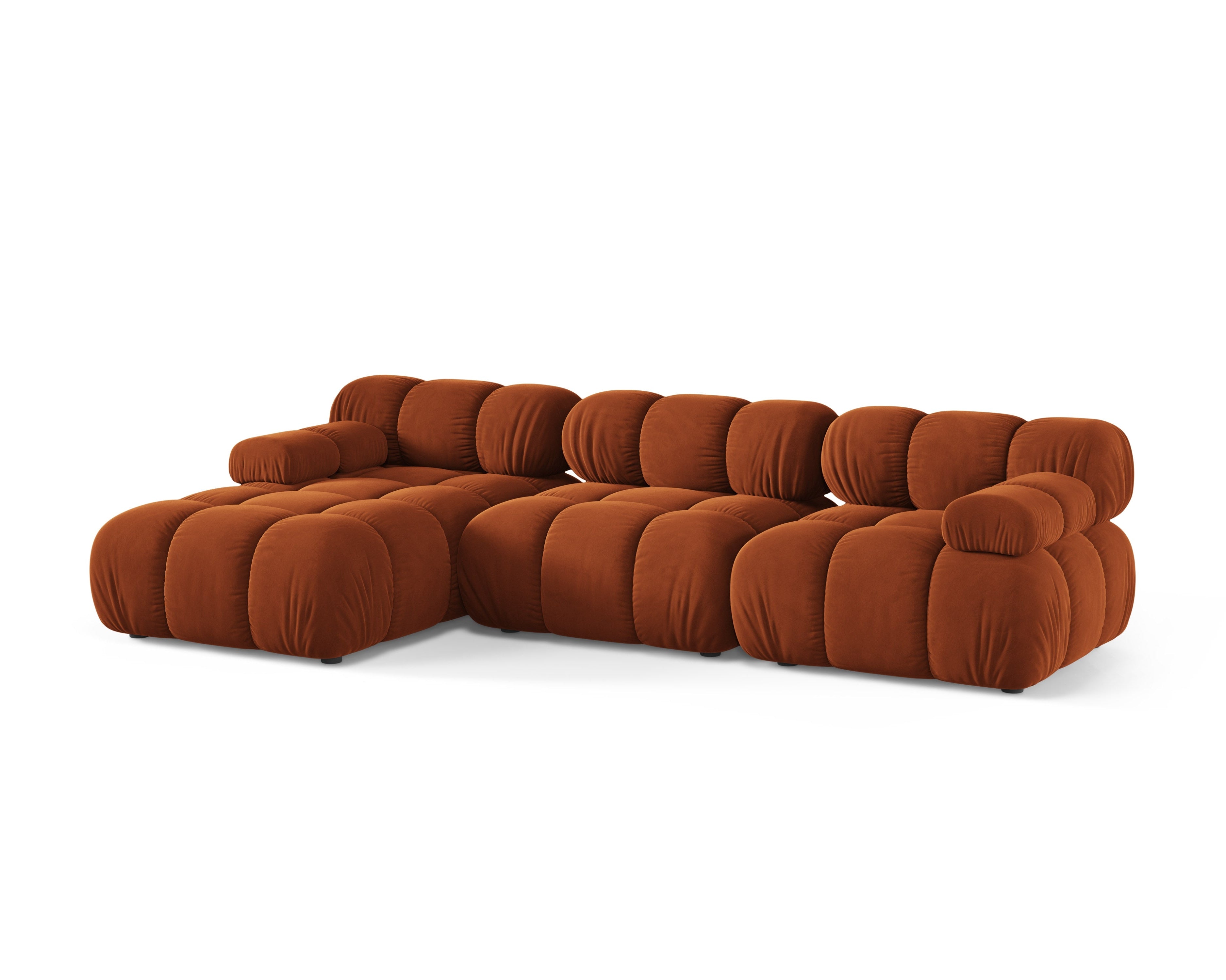 Velours hoekbank voor 3 personen, links, BELLIS, baksteenrood