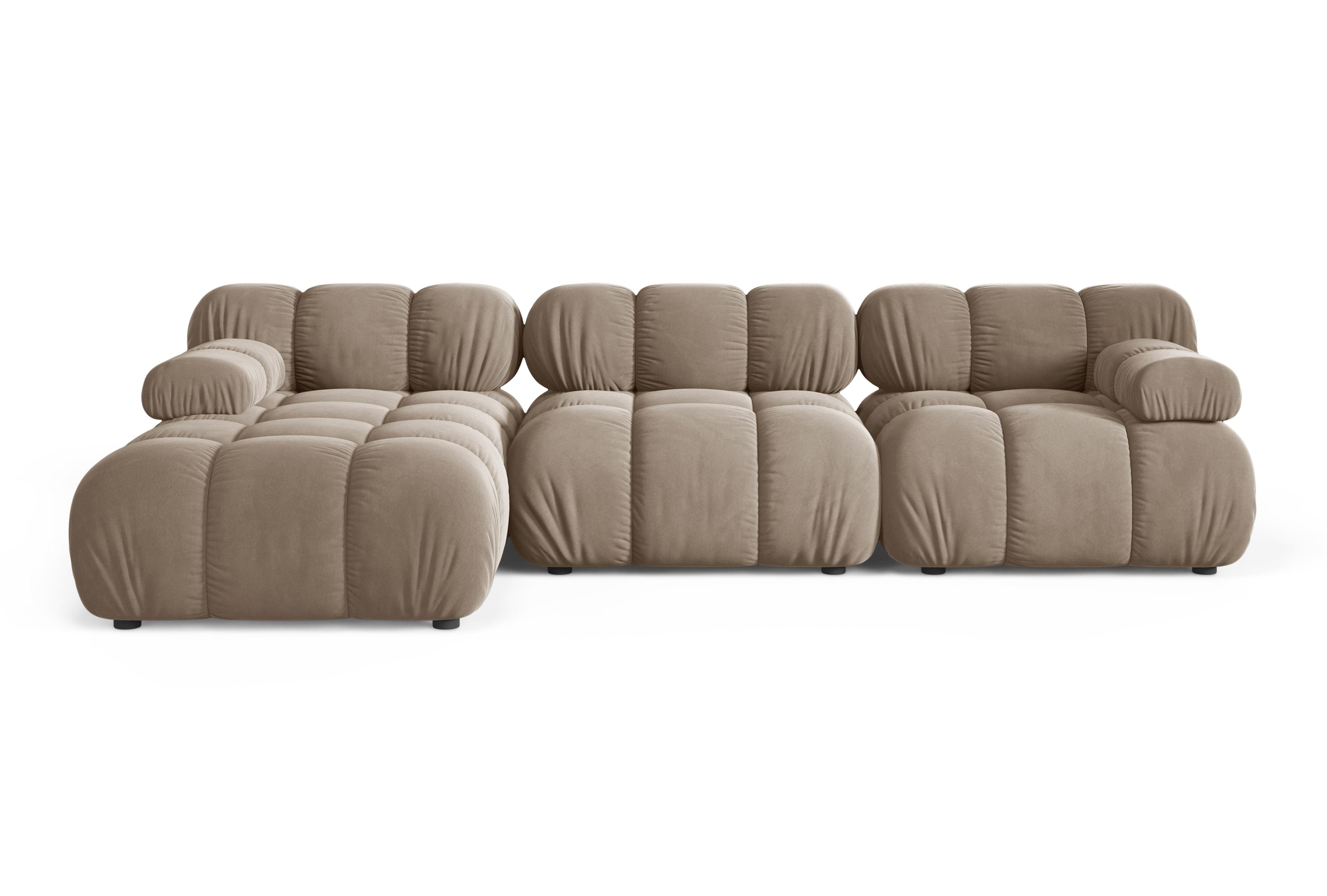 Velours hoekbank voor 3 personen, links, BELLIS cappuccino