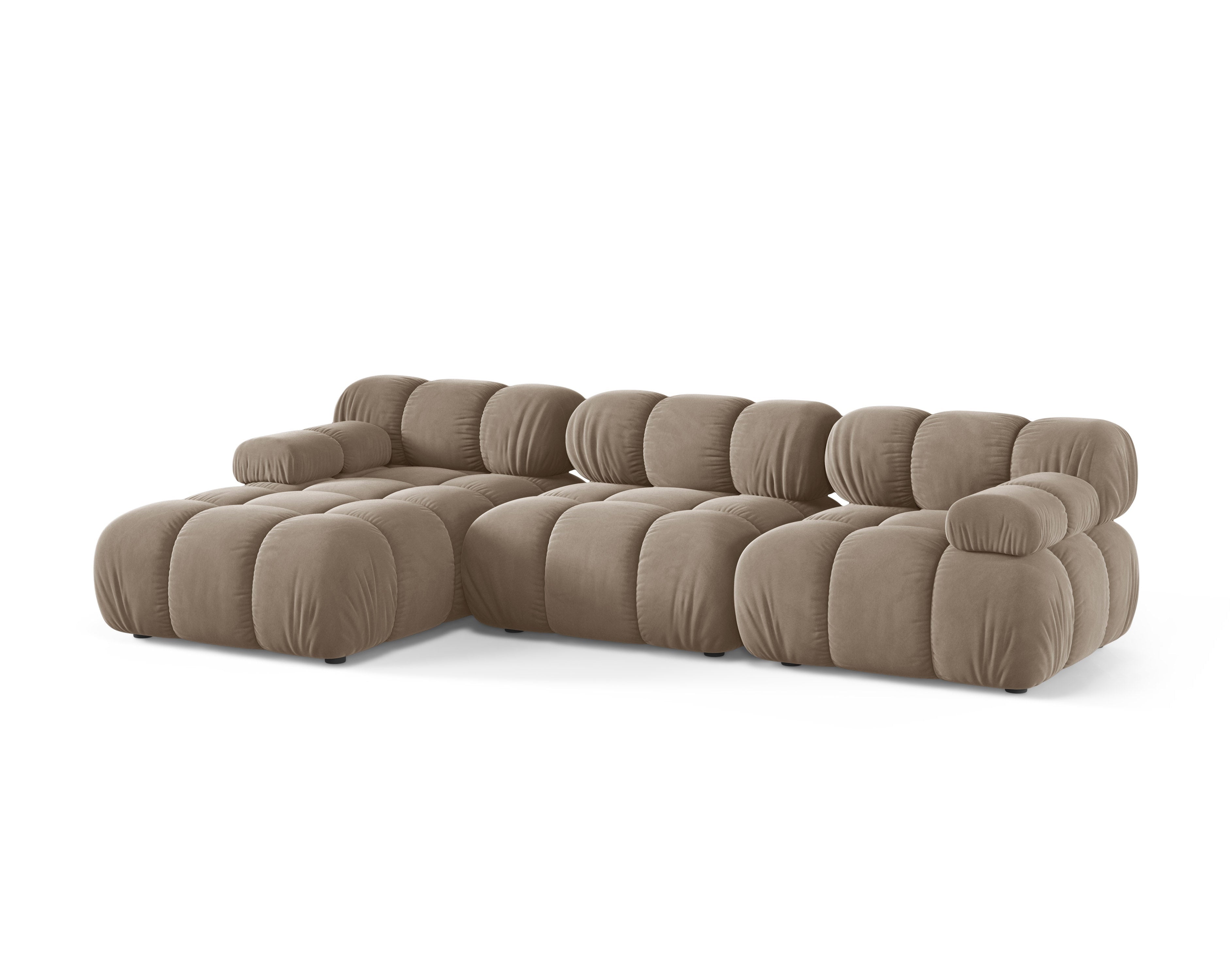 Velours hoekbank voor 3 personen, links, BELLIS cappuccino