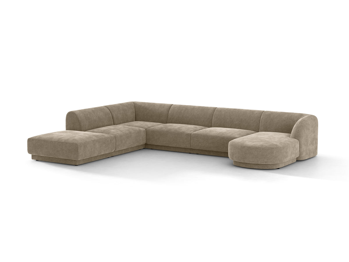 Narożnik lewostronny panoramiczny 6-osobowy MILEY beżowy szenil jedwabisty – sofa narożna