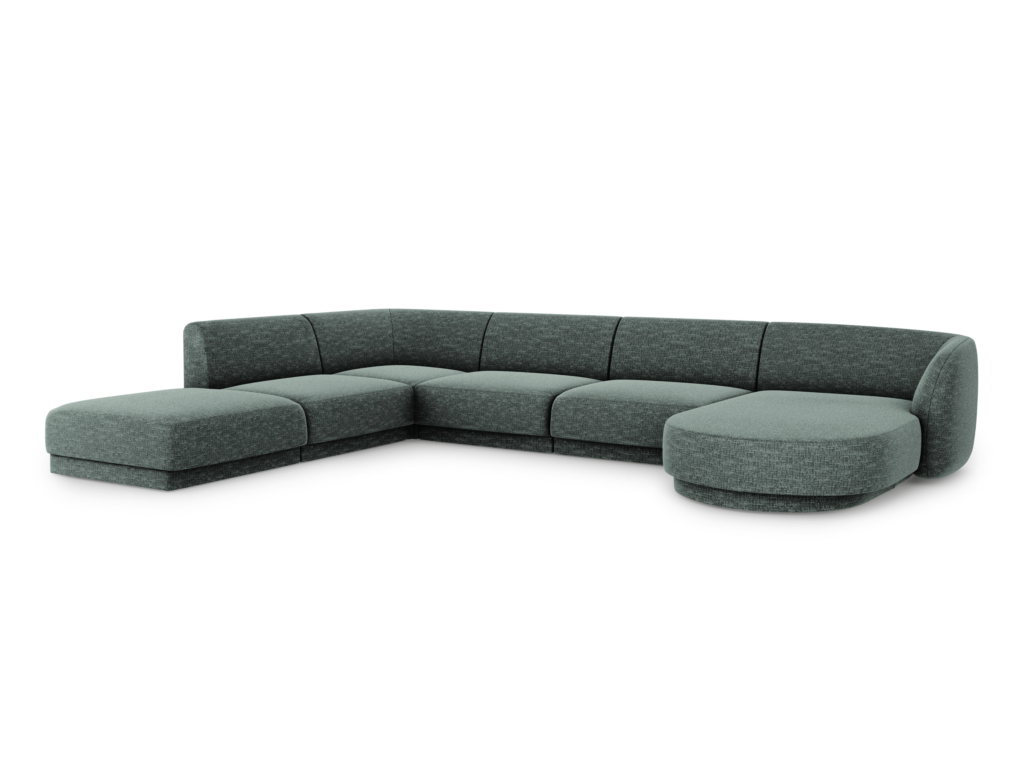 Sofa lewostronna panoramiczna w tkaninie szenilowej 6-osobowa MILEY petrol Micadoni    Eye on Design