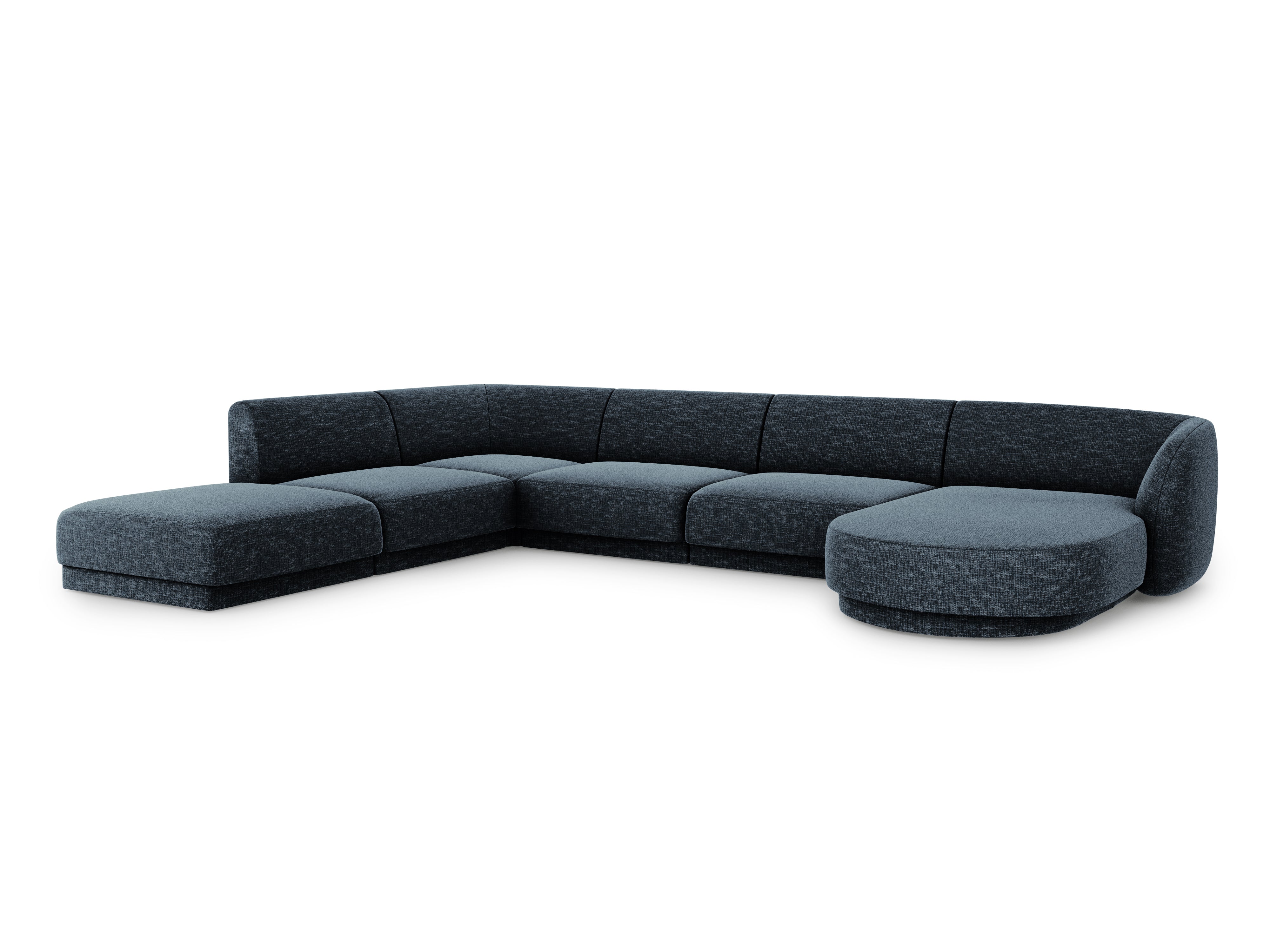 Sofa lewostronna panoramiczna w tkaninie szenilowej 6-osobowa MILEY granatowy Micadoni    Eye on Design