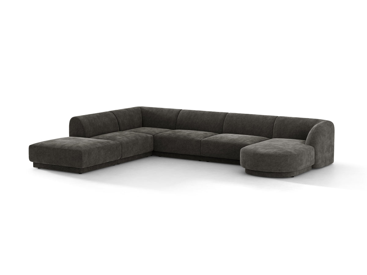 Narożnik lewostronny panoramiczny 6-osobowy MILEY szary szenil jedwabisty – sofa narożna