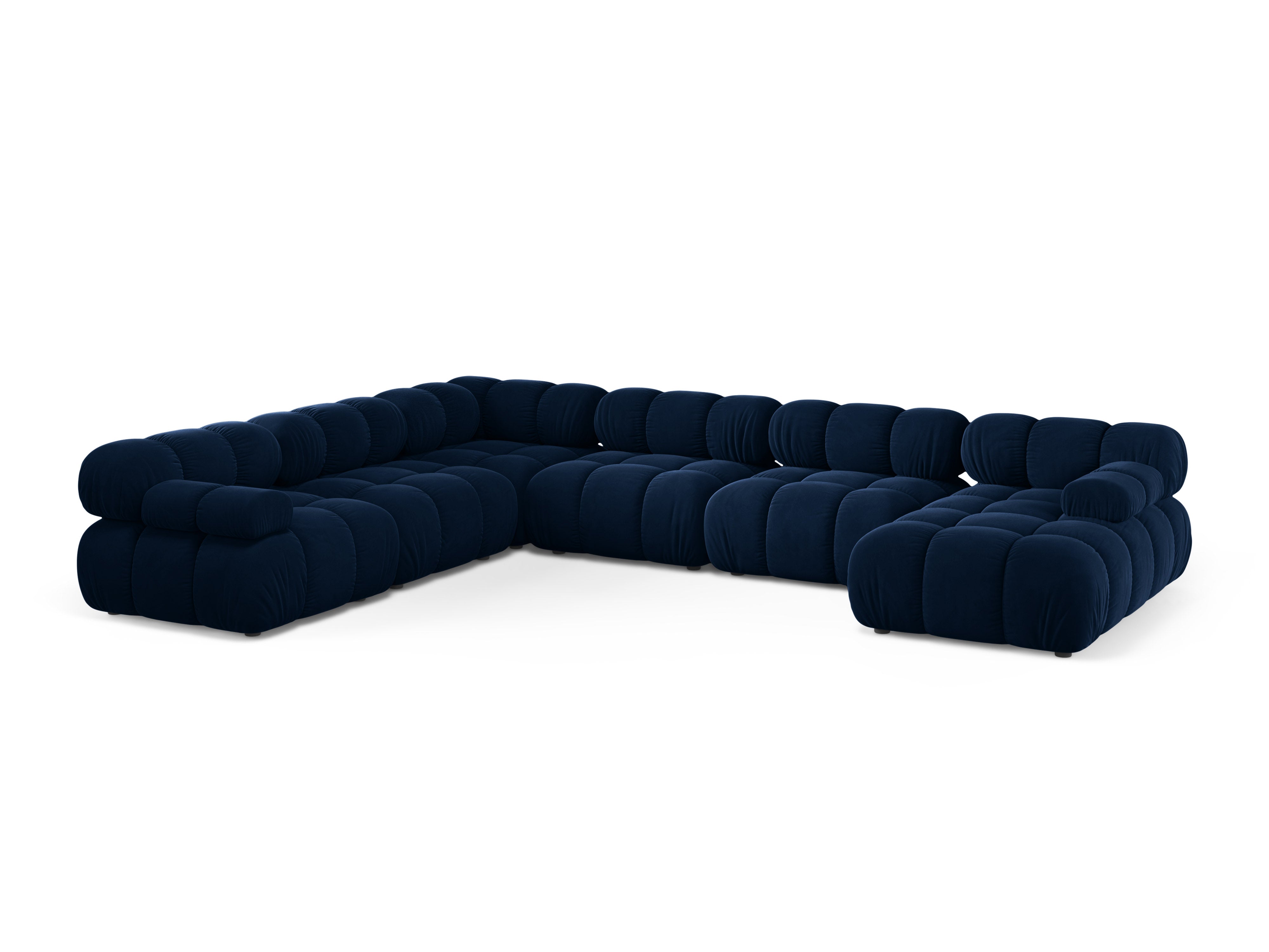 Panoramische fluwelen hoekbank BELLIS links in koninklijk blauw