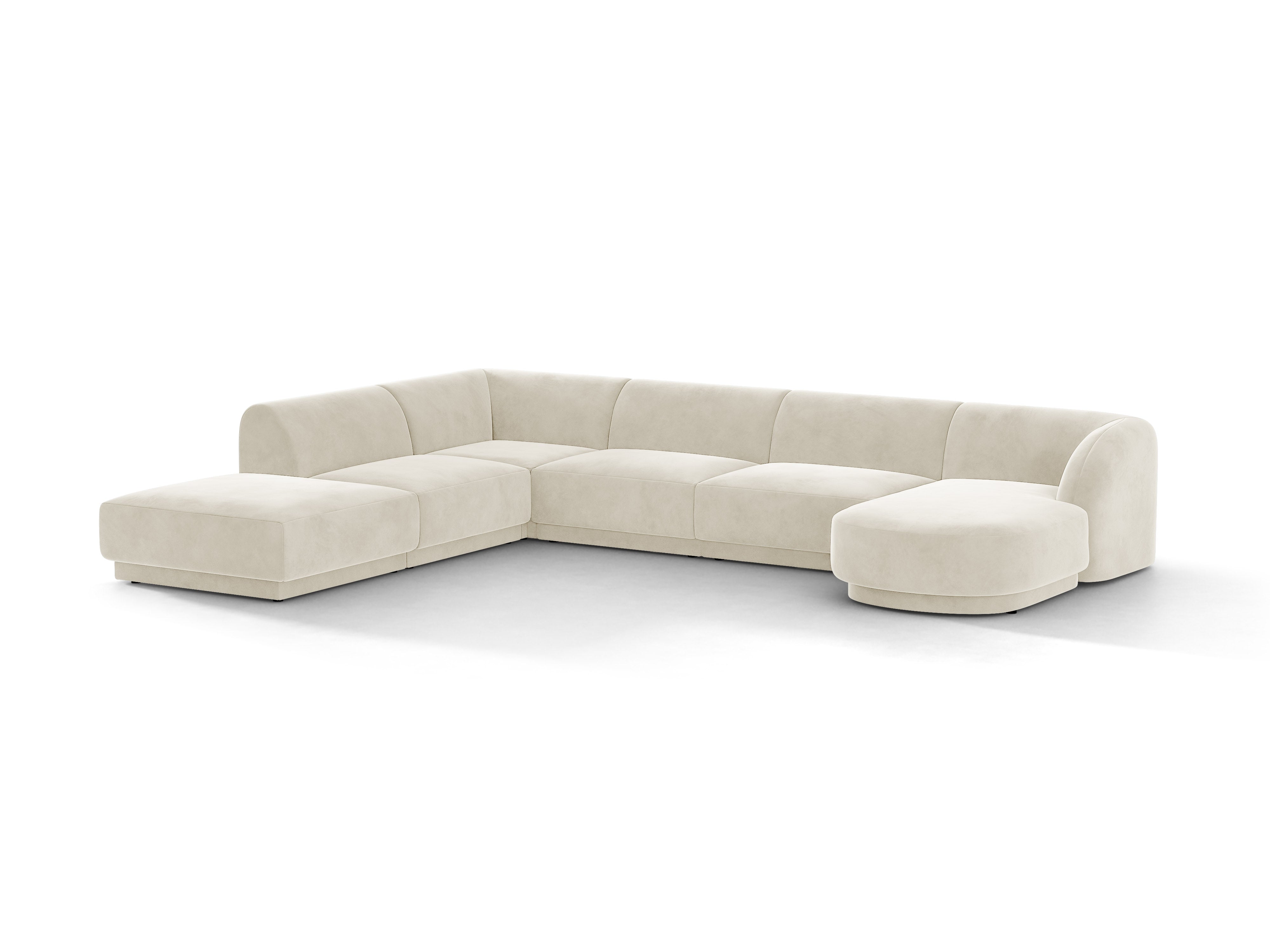 Beige U-vormige fluwelen hoekbank voor 6 personen links MILEY